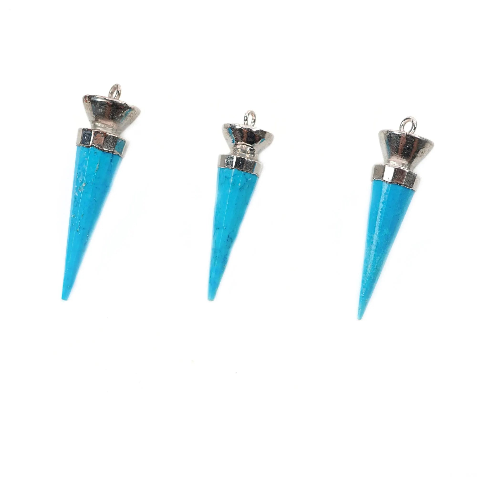 Howlite Turquoise Big Spike Gemstone Silver Electroplated Charm Pendant 