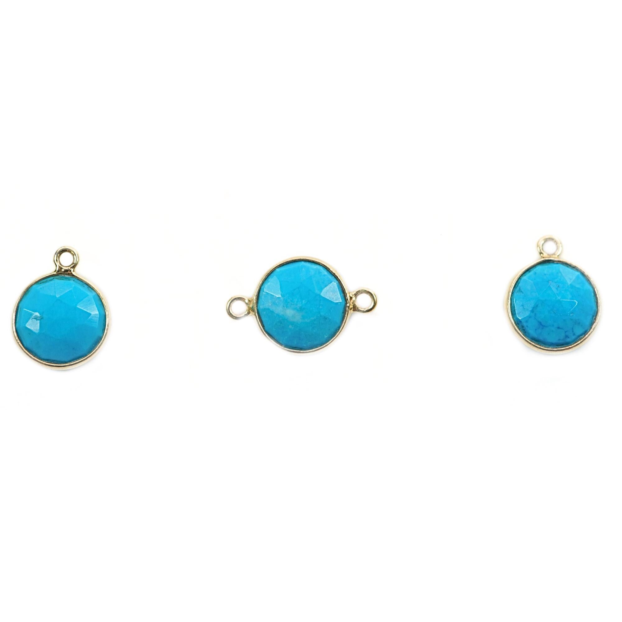 Howlite Turquoise Coin Shape Gemstone Gold Plated Sterling Silver Charm Connector 
