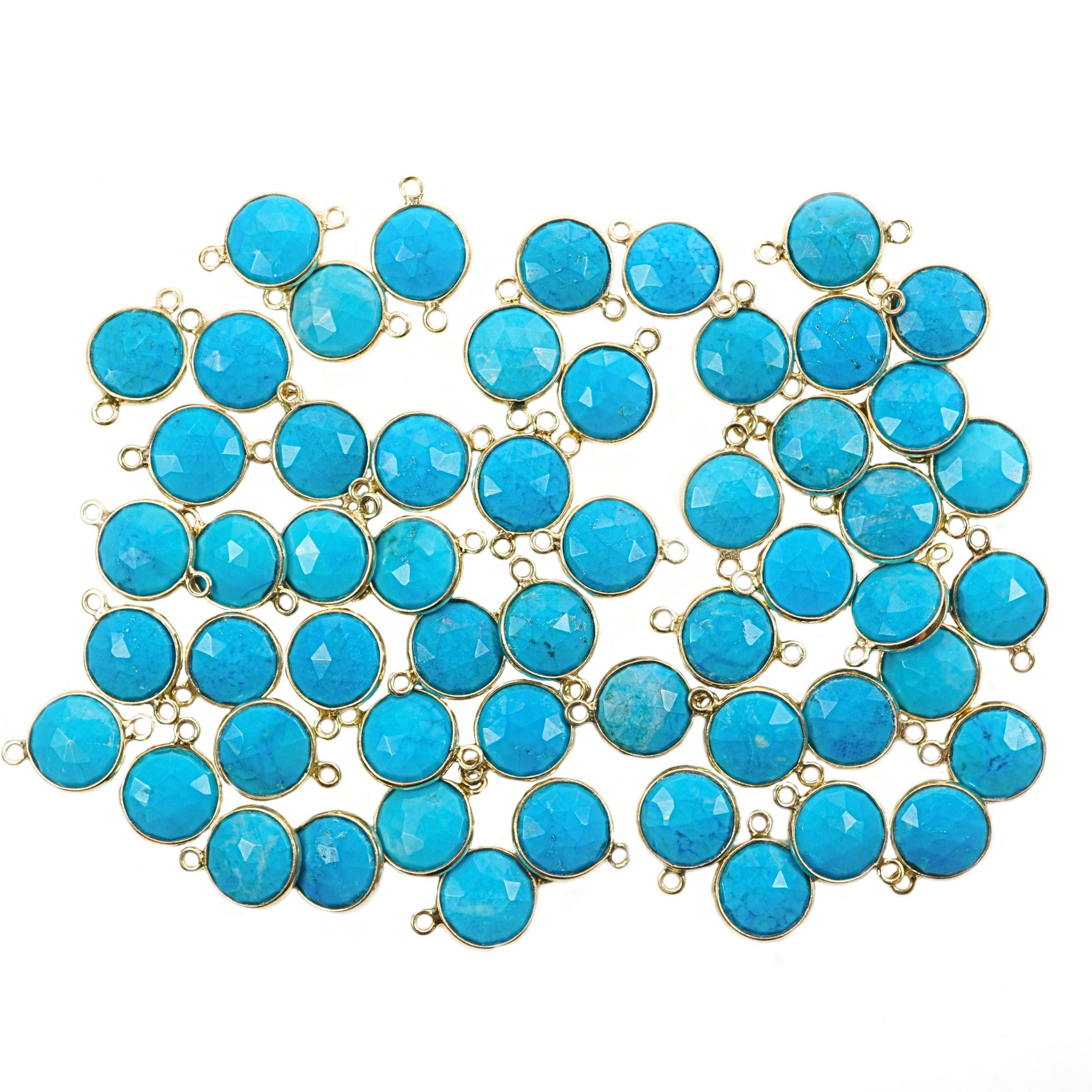 Howlite Turquoise Coin Shape Gemstone Gold Plated Sterling Silver Charm Connector