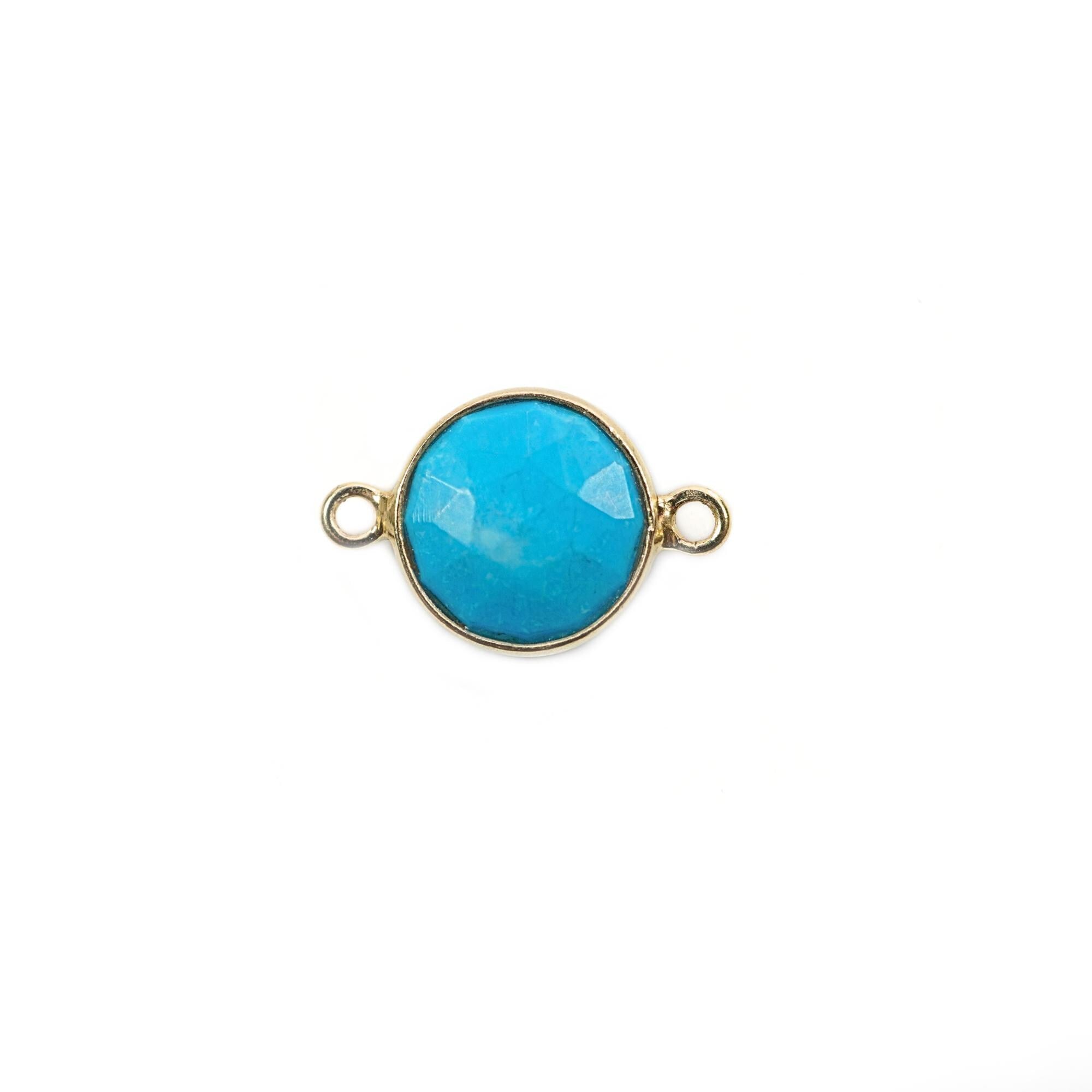 Howlite Turquoise Coin Shape Gemstone Gold Plated Sterling Silver Charm Connector 
