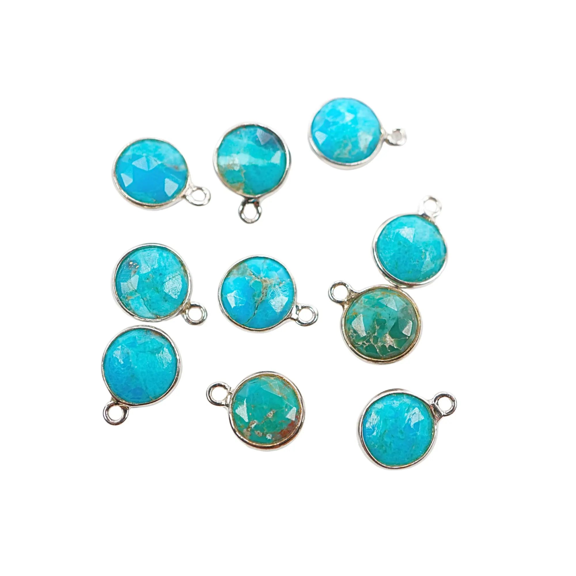 Howlite Turquoise Coin Shape Gemstone Silver Plated Sterling Silver Bezel Charm Pendant 