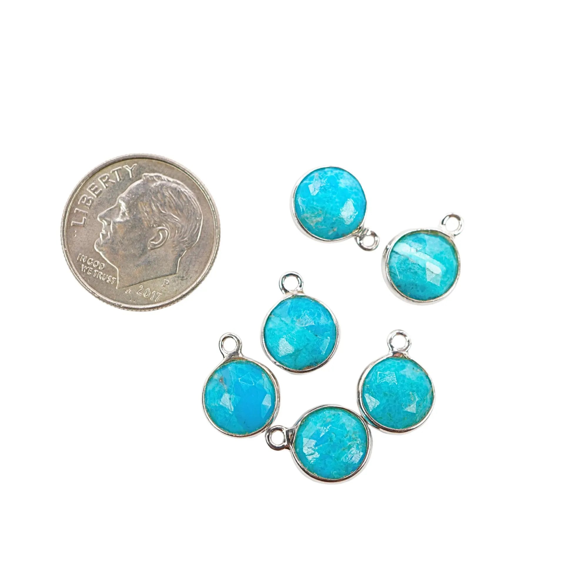 Howlite Turquoise Coin Shape Gemstone Silver Plated Sterling Silver Bezel Charm Pendant 