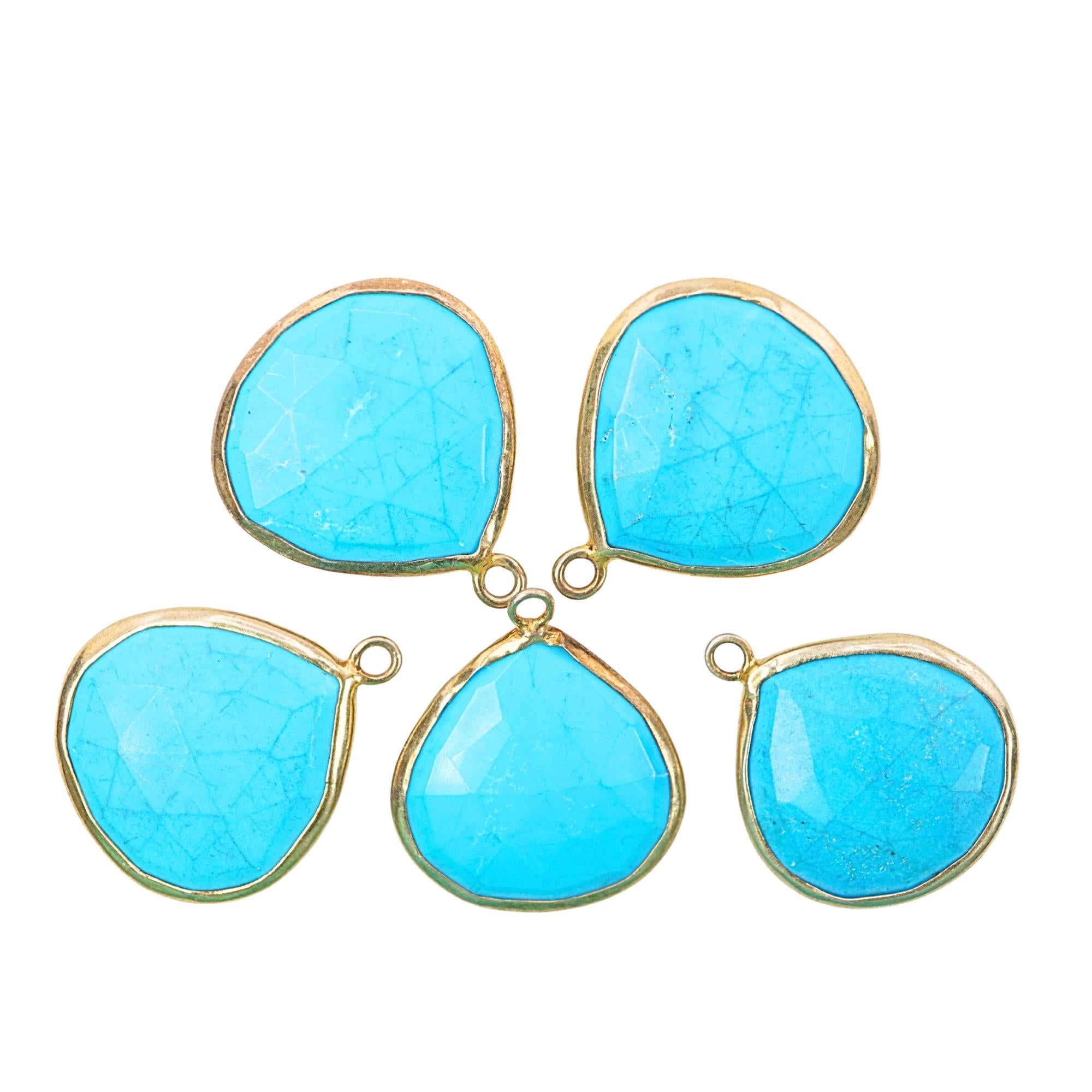 Howlite Turquoise Heart Shape Gemstone Gold Electroplated Charm Pendant 