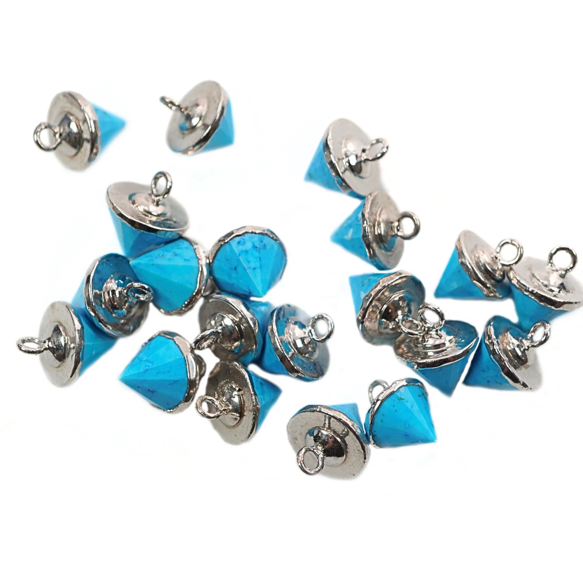 Howlite Turquoise Pointed Cone Shape Gemstone Silver Electroplated Charm Pendant 