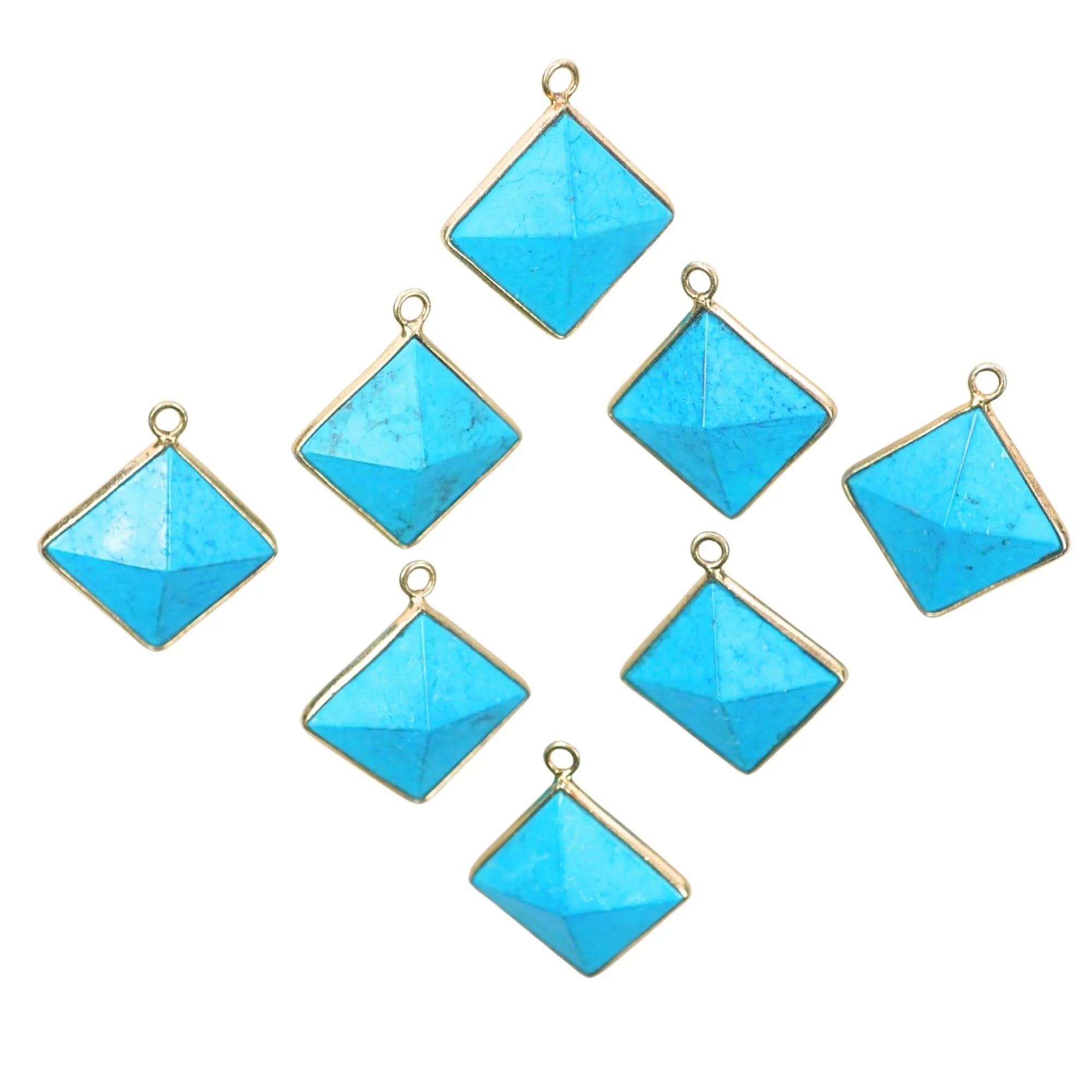 Howlite Turquoise Pyramid Shape Gemstone Gold Electroplated Charm Pendant 