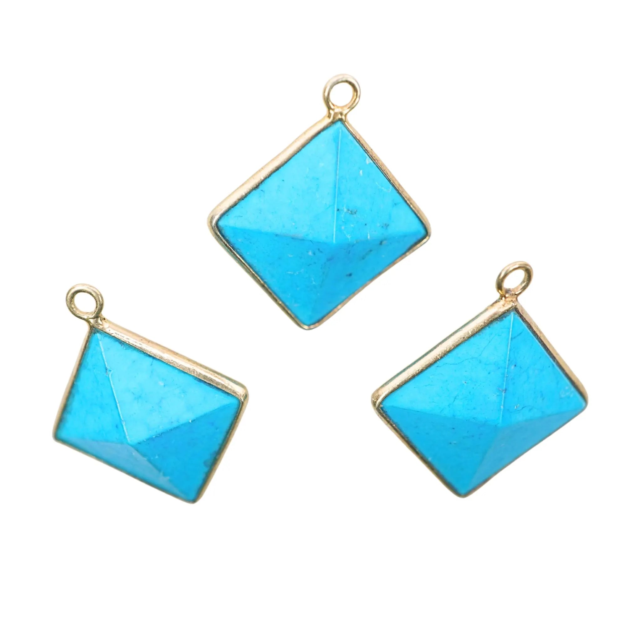 Howlite Turquoise Pyramid Shape Gemstone Gold Electroplated Charm Pendant 