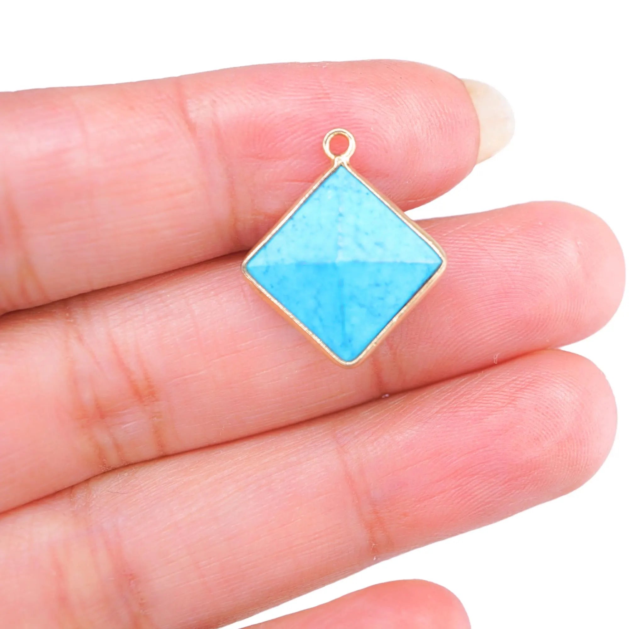 Howlite Turquoise Pyramid Shape Gemstone Gold Electroplated Charm Pendant 