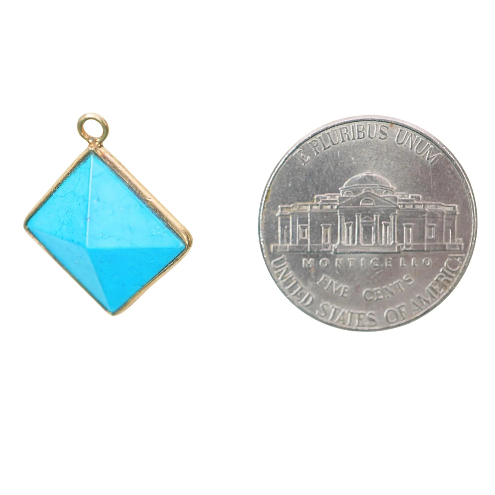 Howlite Turquoise Pyramid Shape Gemstone Gold Electroplated Charm Pendant 