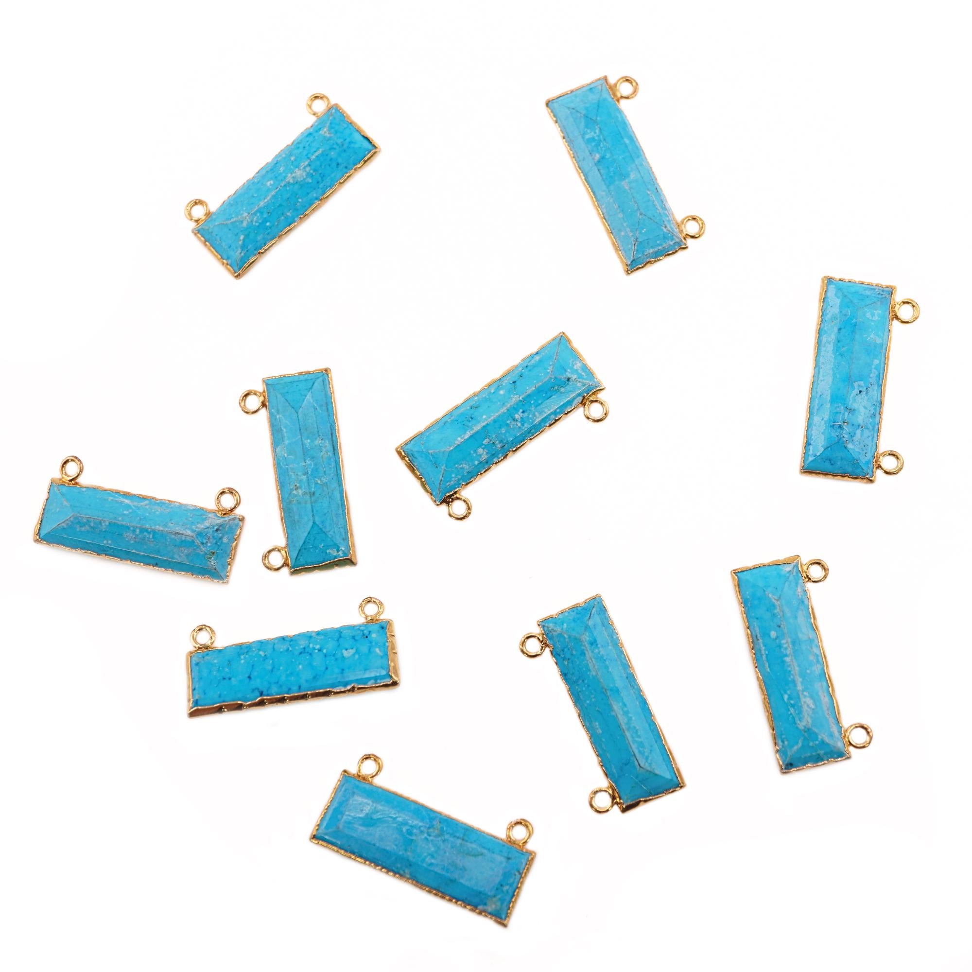 Howlite Turquoise Rectangle Shape Gemstone Gold Electroplated Charm Connector