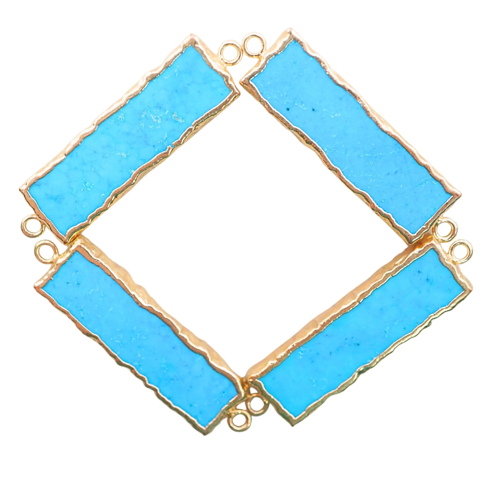 Howlite Turquoise Rectangle Shape Gemstone Gold Electroplated Charm Connector 