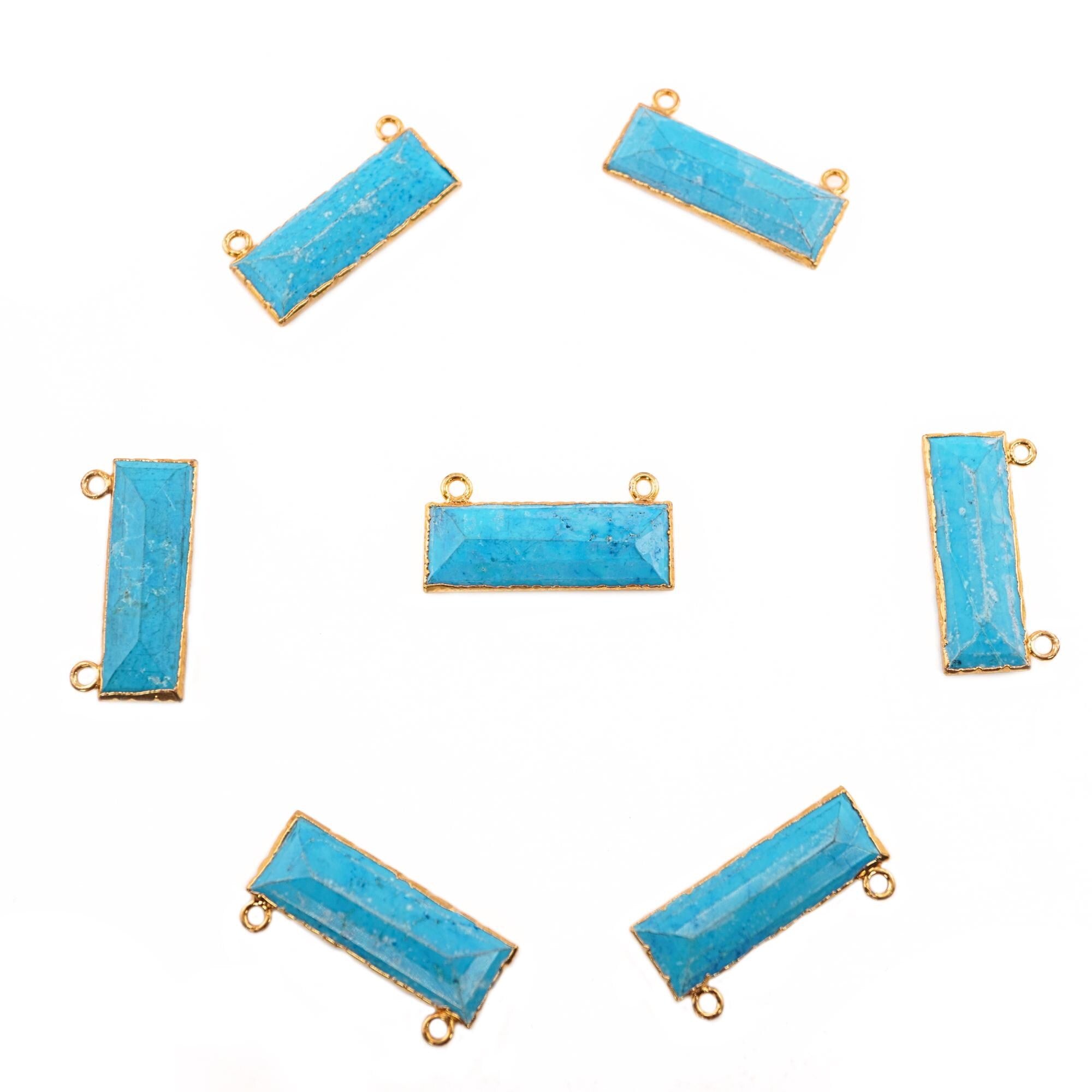 Howlite Turquoise Rectangle Shape Gemstone Gold Electroplated Charm Connector