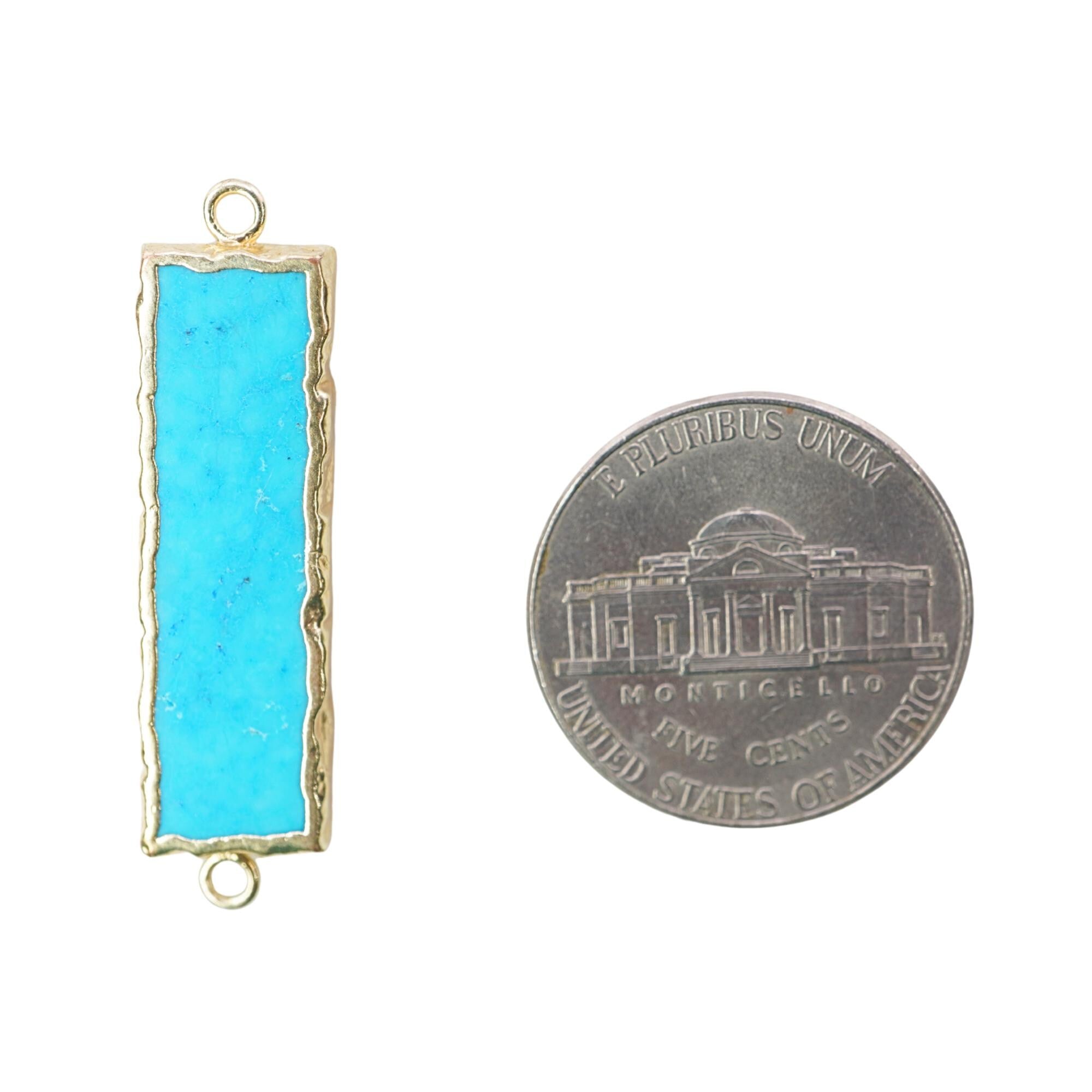 Howlite Turquoise Rectangle Shape Gemstone Gold Electroplated Charm Connector 