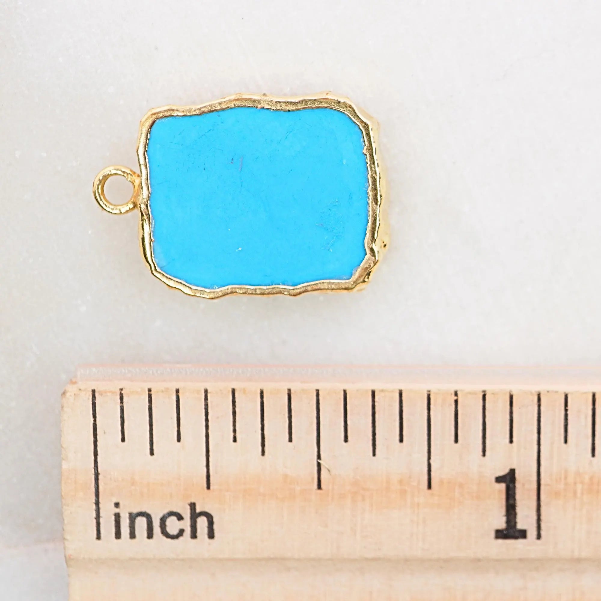 Howlite Turquoise Rectangle Shape Gemstone Gold Electroplated Charm Pendant 