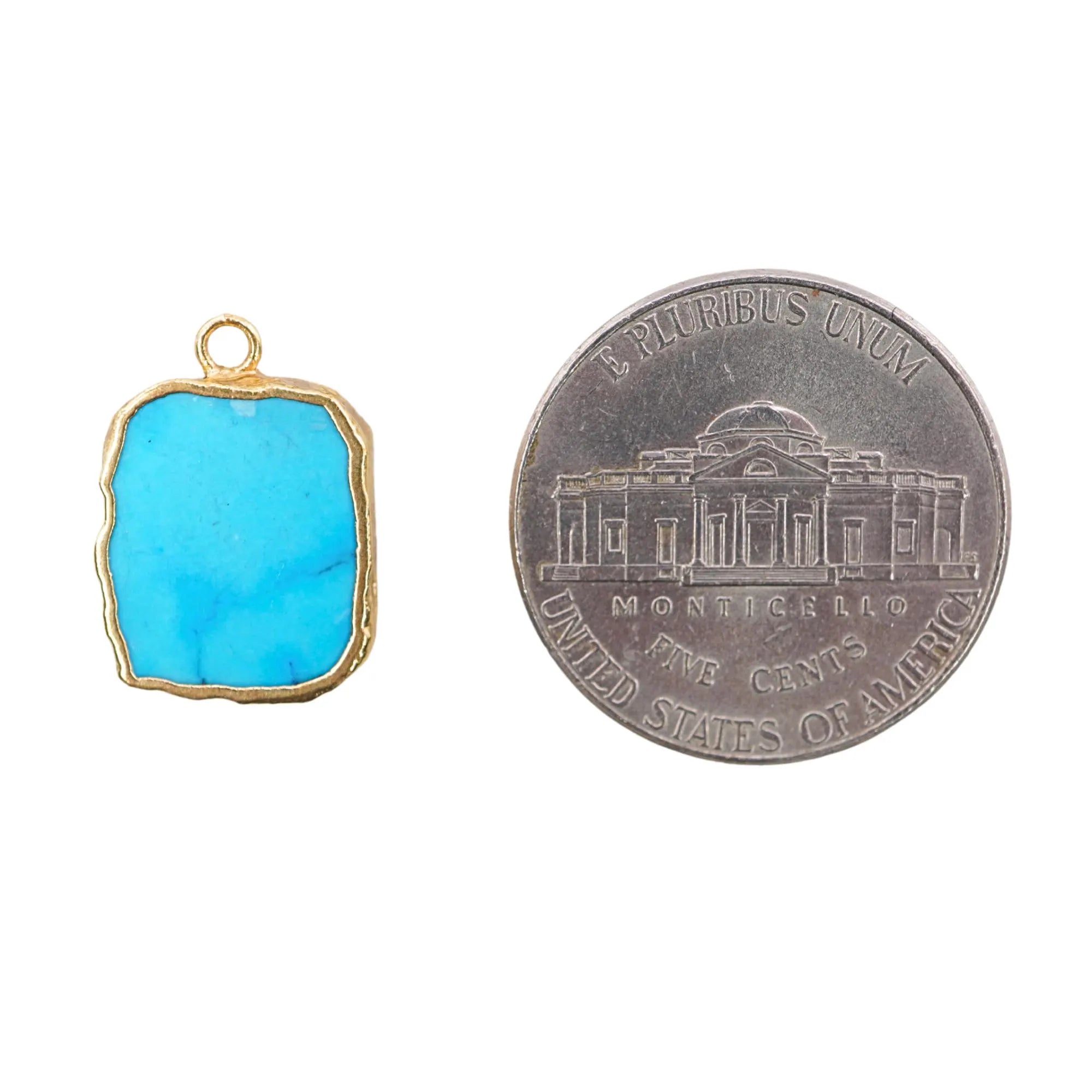 Howlite Turquoise Rectangle Shape Gemstone Gold Electroplated Charm Pendant