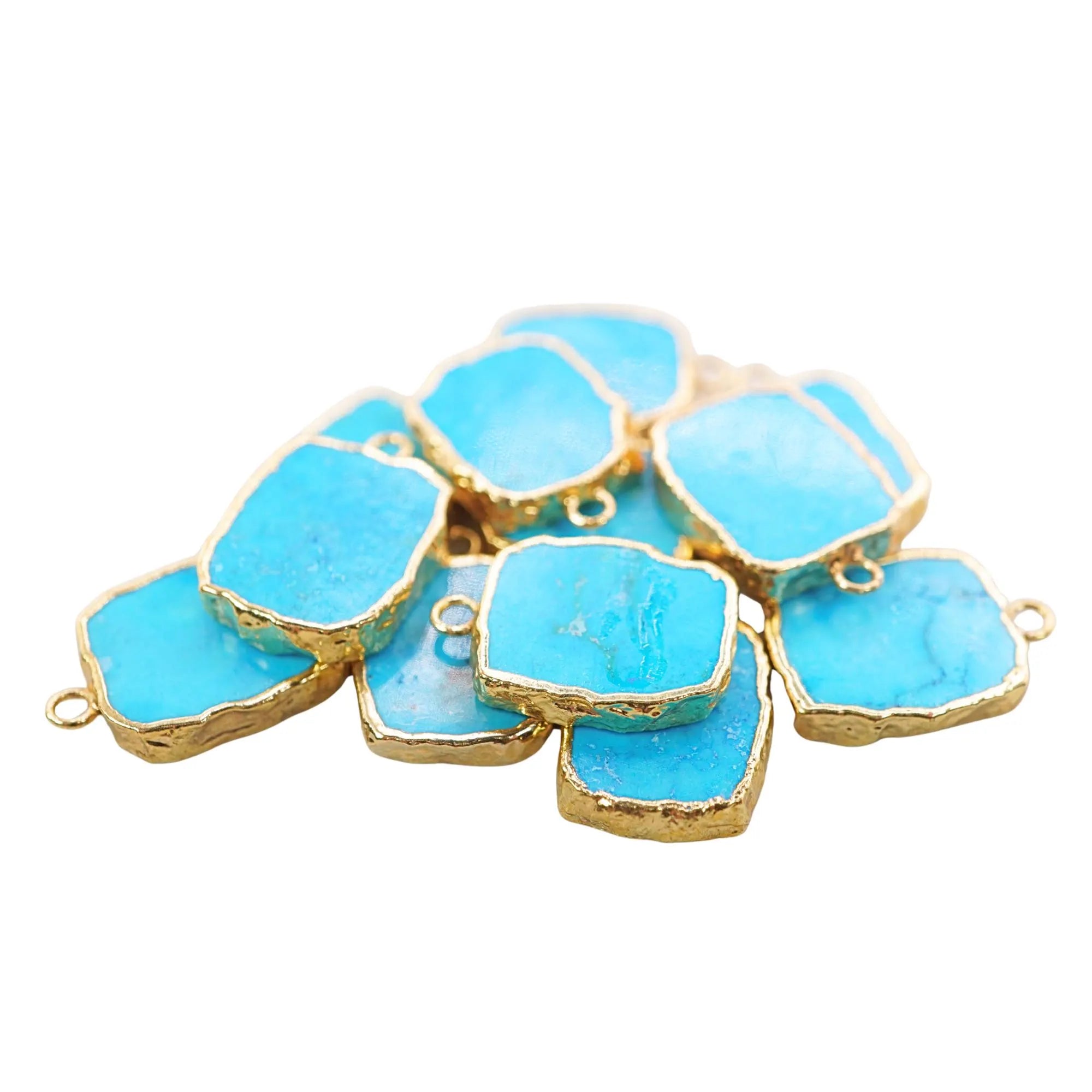 Howlite Turquoise Rectangle Shape Gemstone Gold Electroplated Charm Pendant