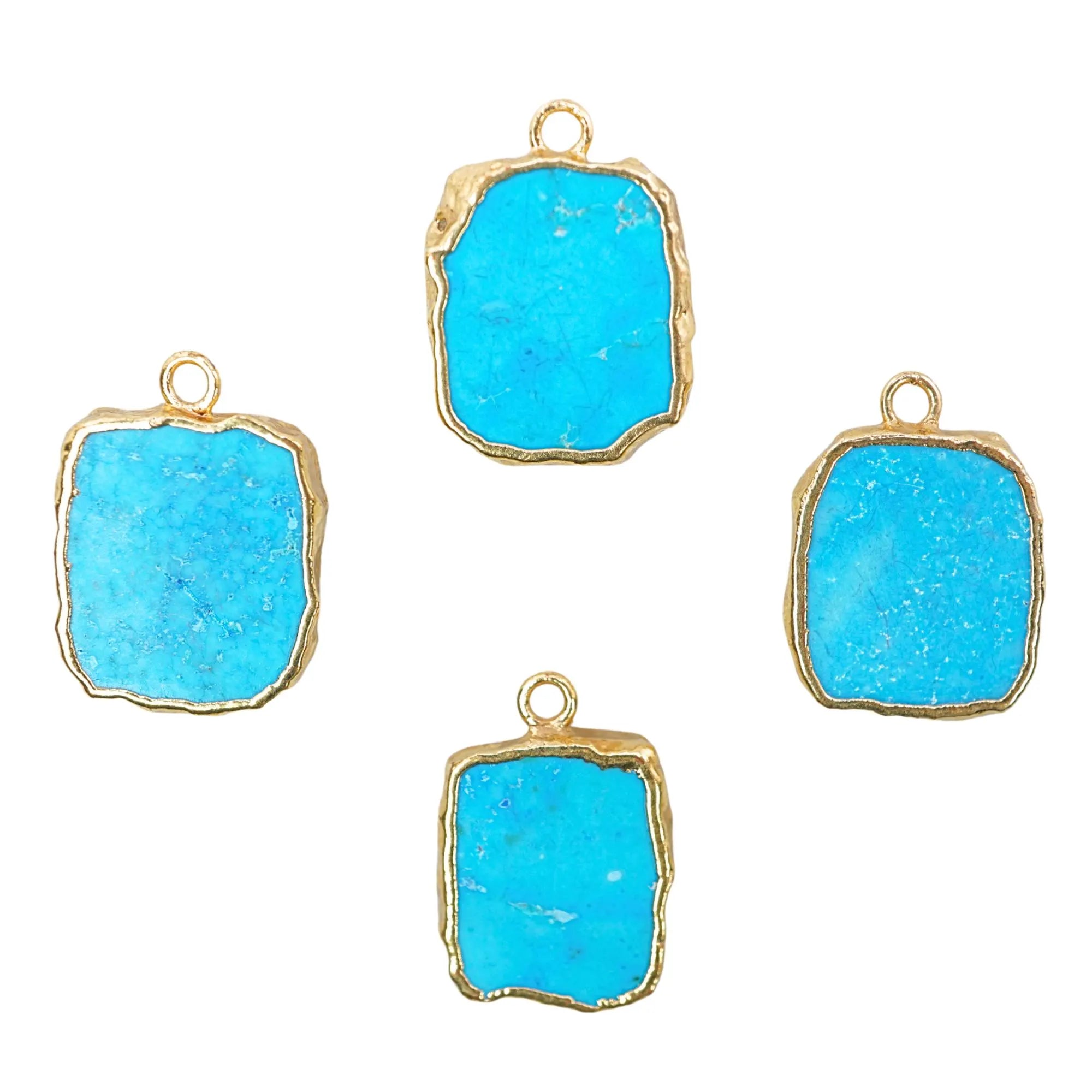 Howlite Turquoise Rectangle Shape Gemstone Gold Electroplated Charm Pendant