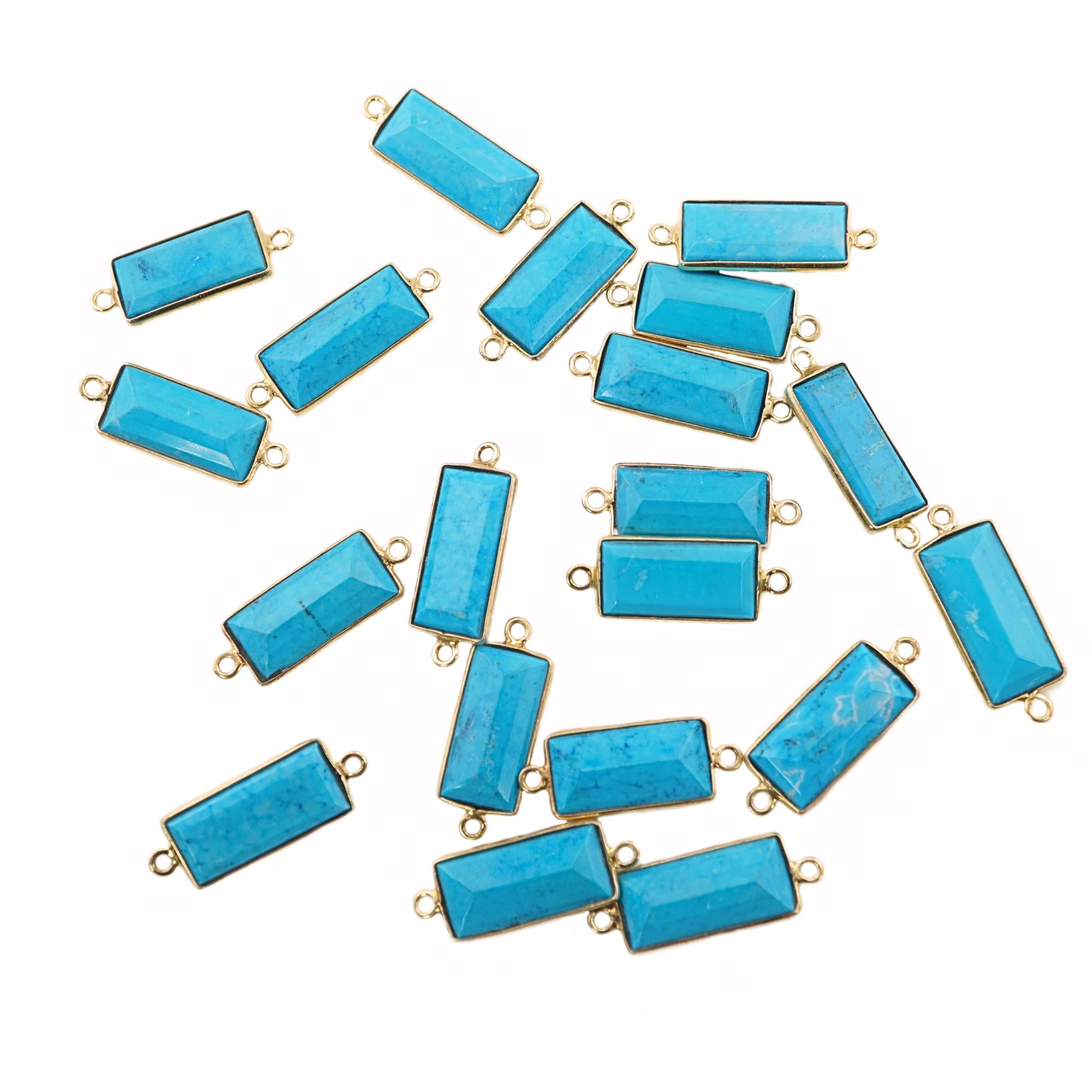 Howlite Turquoise Rectangle Shape Gemstone Gold Plated Sterling Silver Bezel Charm Connector