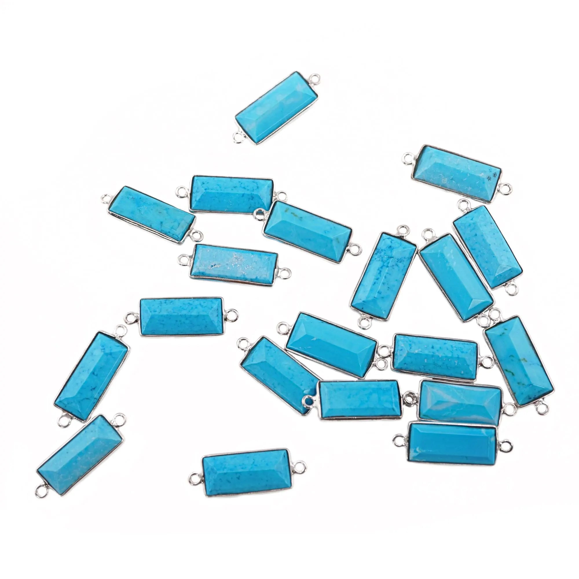 Howlite Turquoise Rectangle Shape Gemstone Gold Plated Sterling Silver Bezel Charm Connector