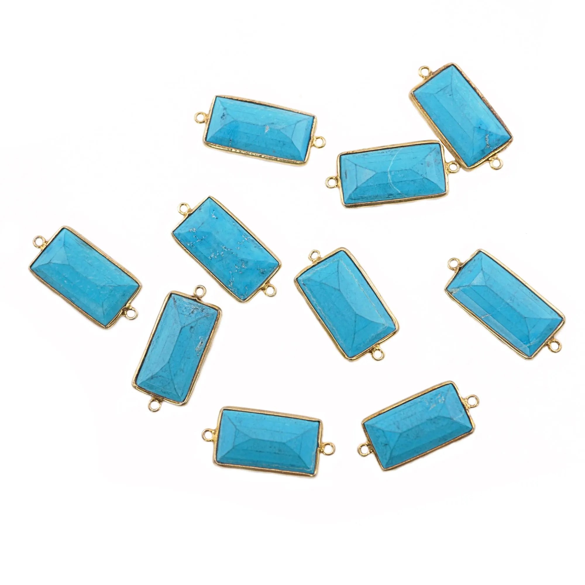 Howlite Turquoise Rectangle Shape Gemstone Gold Plated Sterling Silver Bezel Charm Connector 