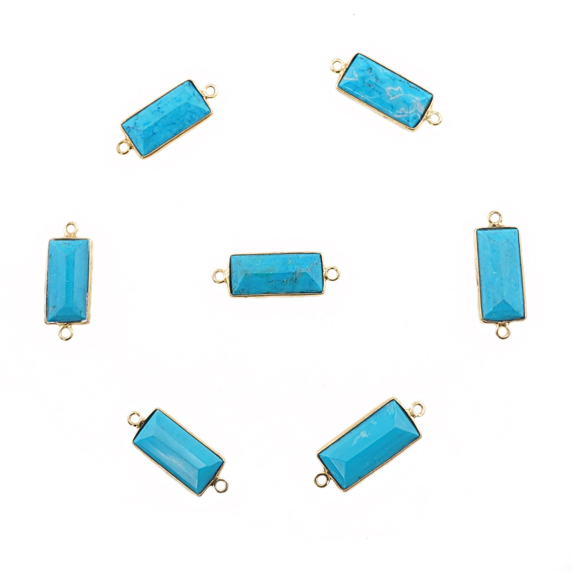 Howlite Turquoise Rectangle Shape Gemstone Gold Plated Sterling Silver Bezel Charm Connector