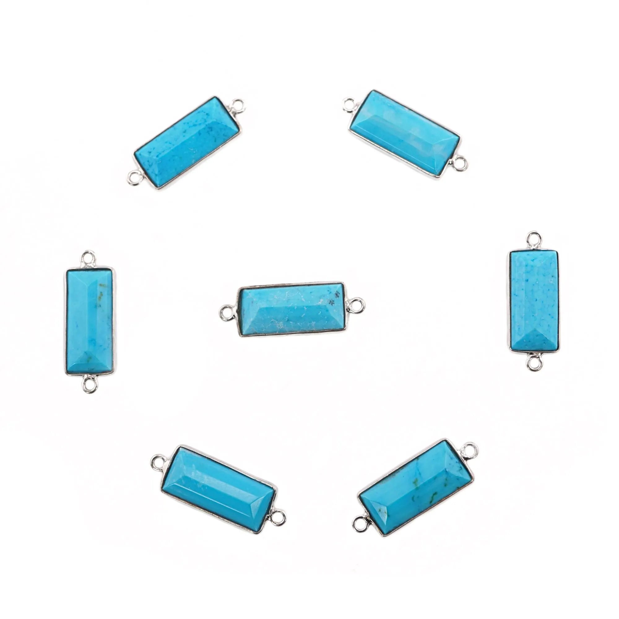 Howlite Turquoise Rectangle Shape Gemstone Gold Plated Sterling Silver Bezel Charm Connector