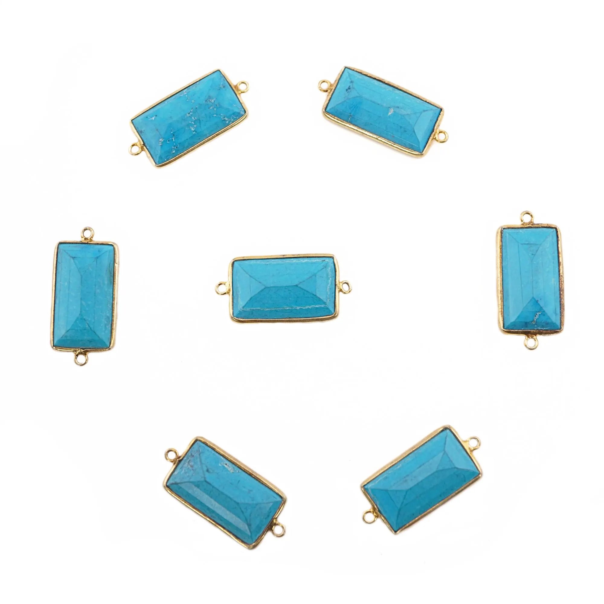 Howlite Turquoise Rectangle Shape Gemstone Gold Plated Sterling Silver Bezel Charm Connector 
