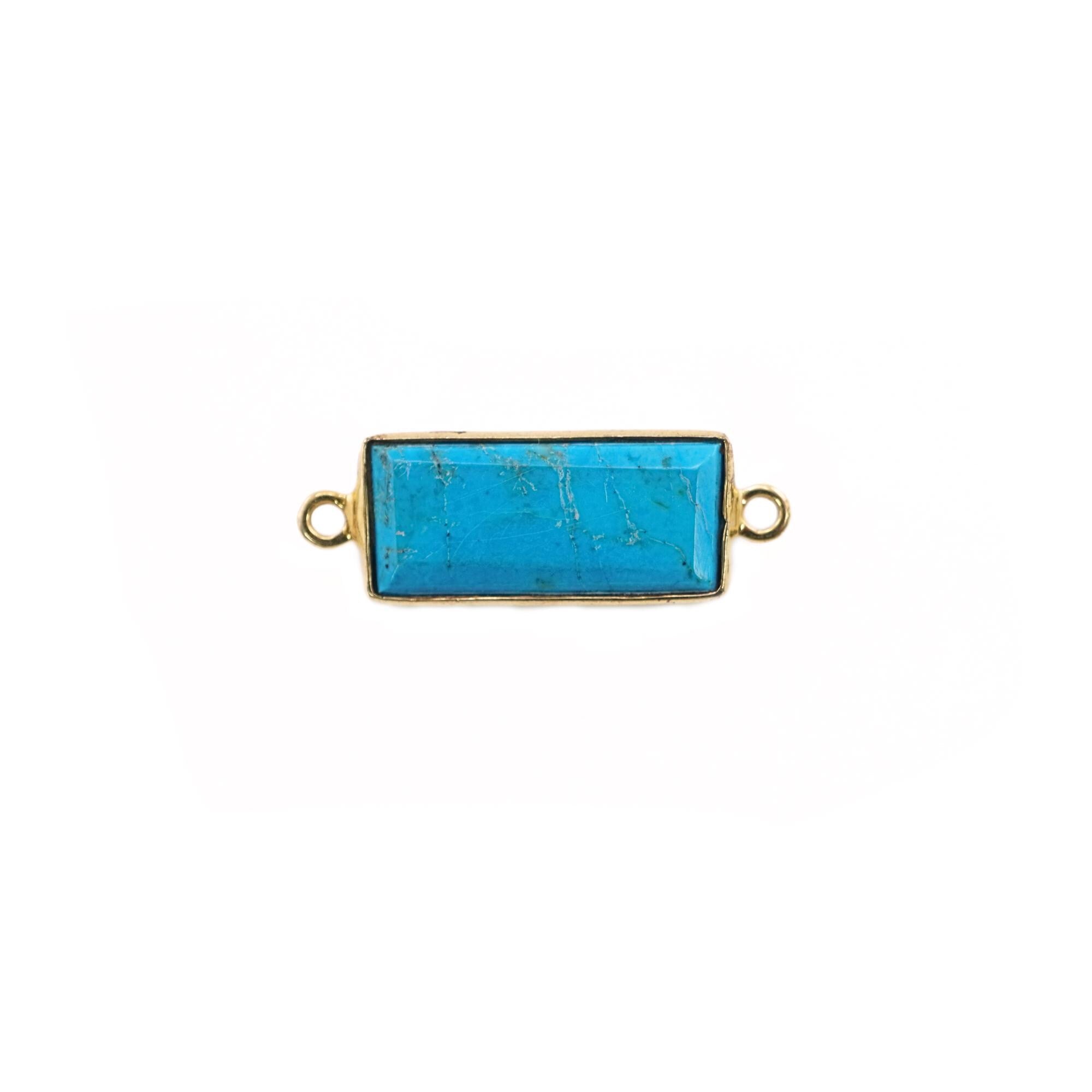 Howlite Turquoise Rectangle Shape Gemstone Gold Plated Sterling Silver Bezel Charm Connector