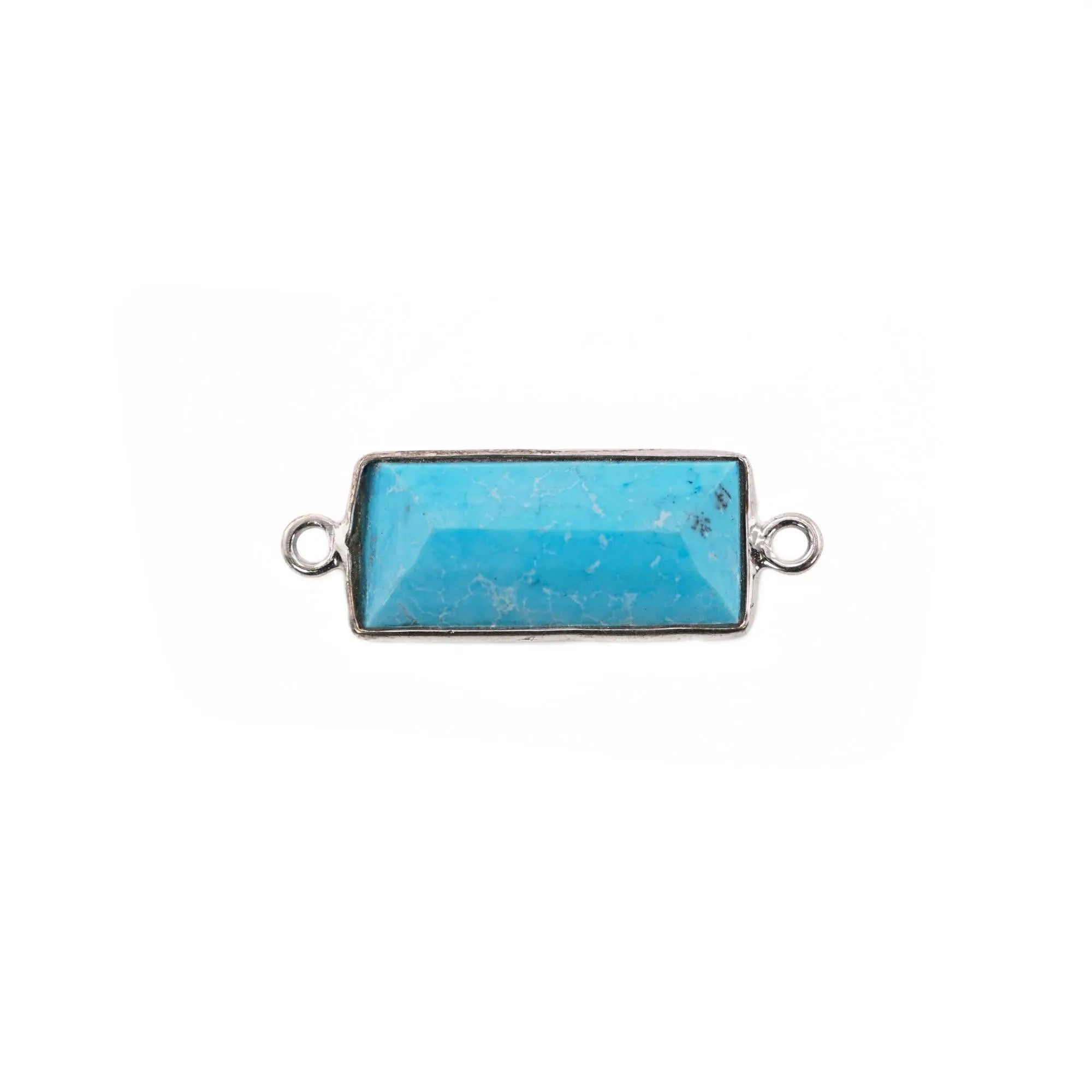 Howlite Turquoise Rectangle Shape Gemstone Gold Plated Sterling Silver Bezel Charm Connector
