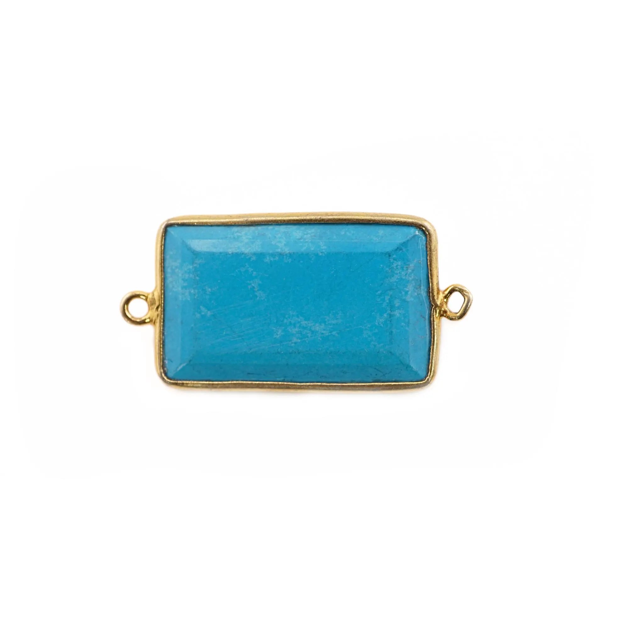Howlite Turquoise Rectangle Shape Gemstone Gold Plated Sterling Silver Bezel Charm Connector 