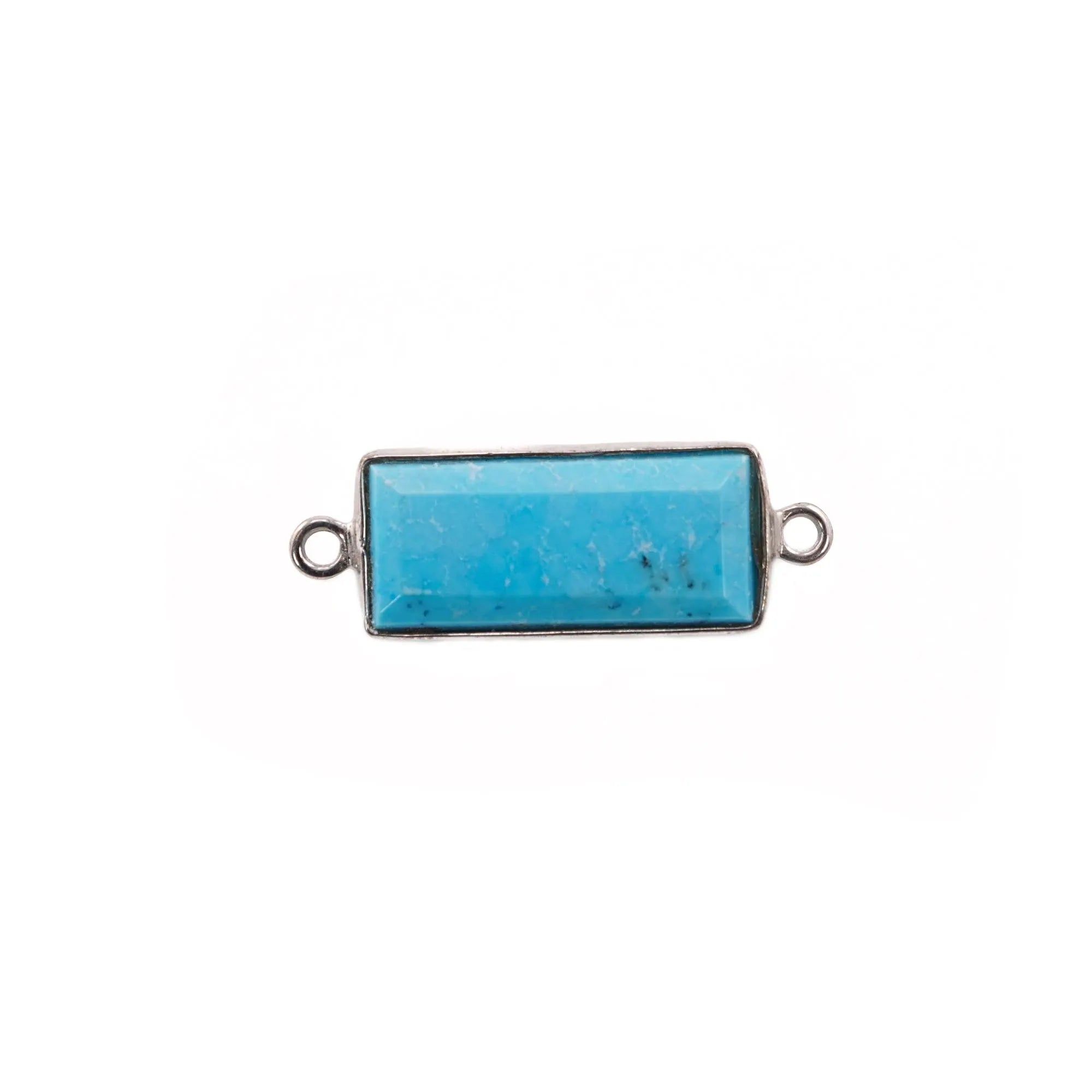 Howlite Turquoise Rectangle Shape Gemstone Gold Plated Sterling Silver Bezel Charm Connector
