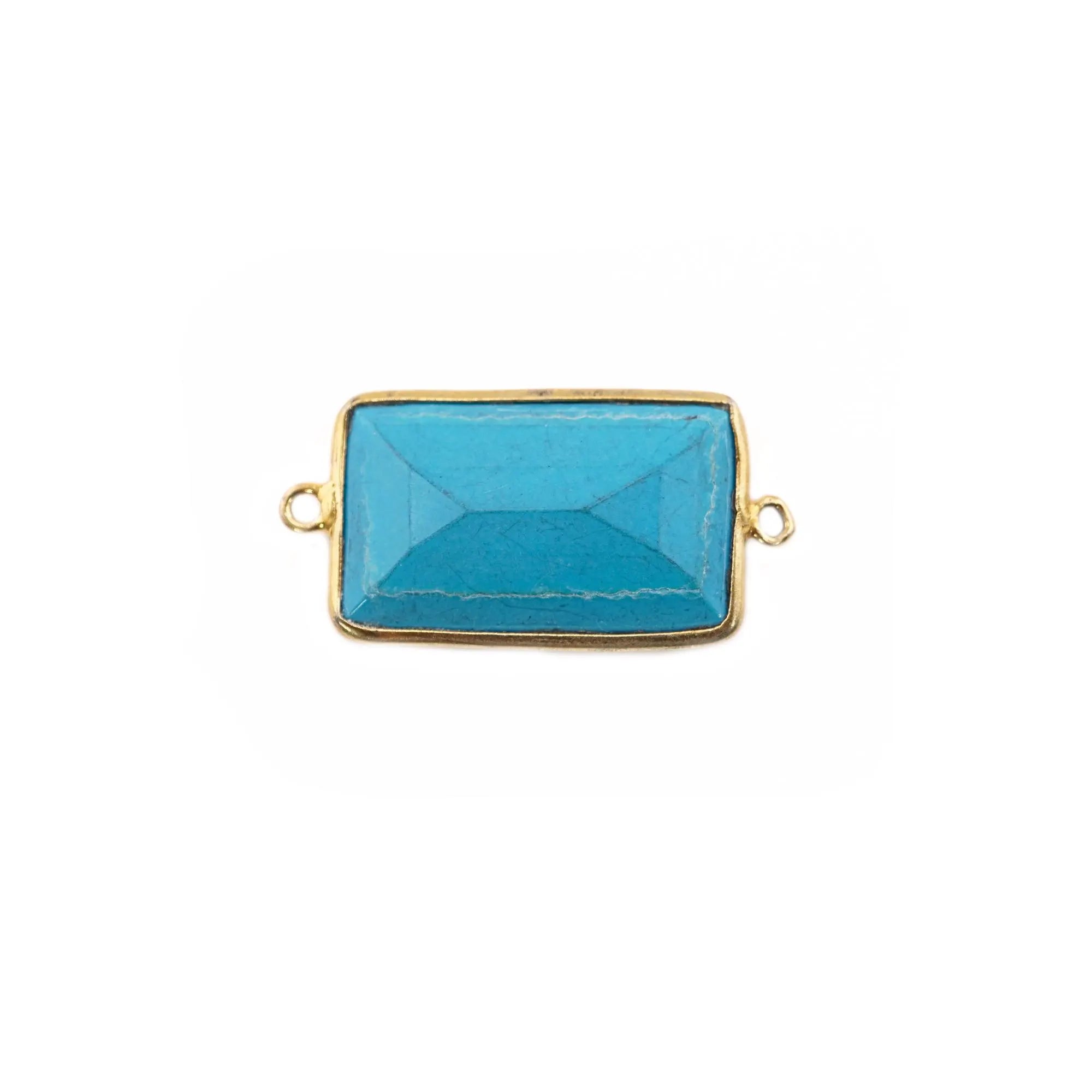 Howlite Turquoise Rectangle Shape Gemstone Gold Plated Sterling Silver Bezel Charm Connector 