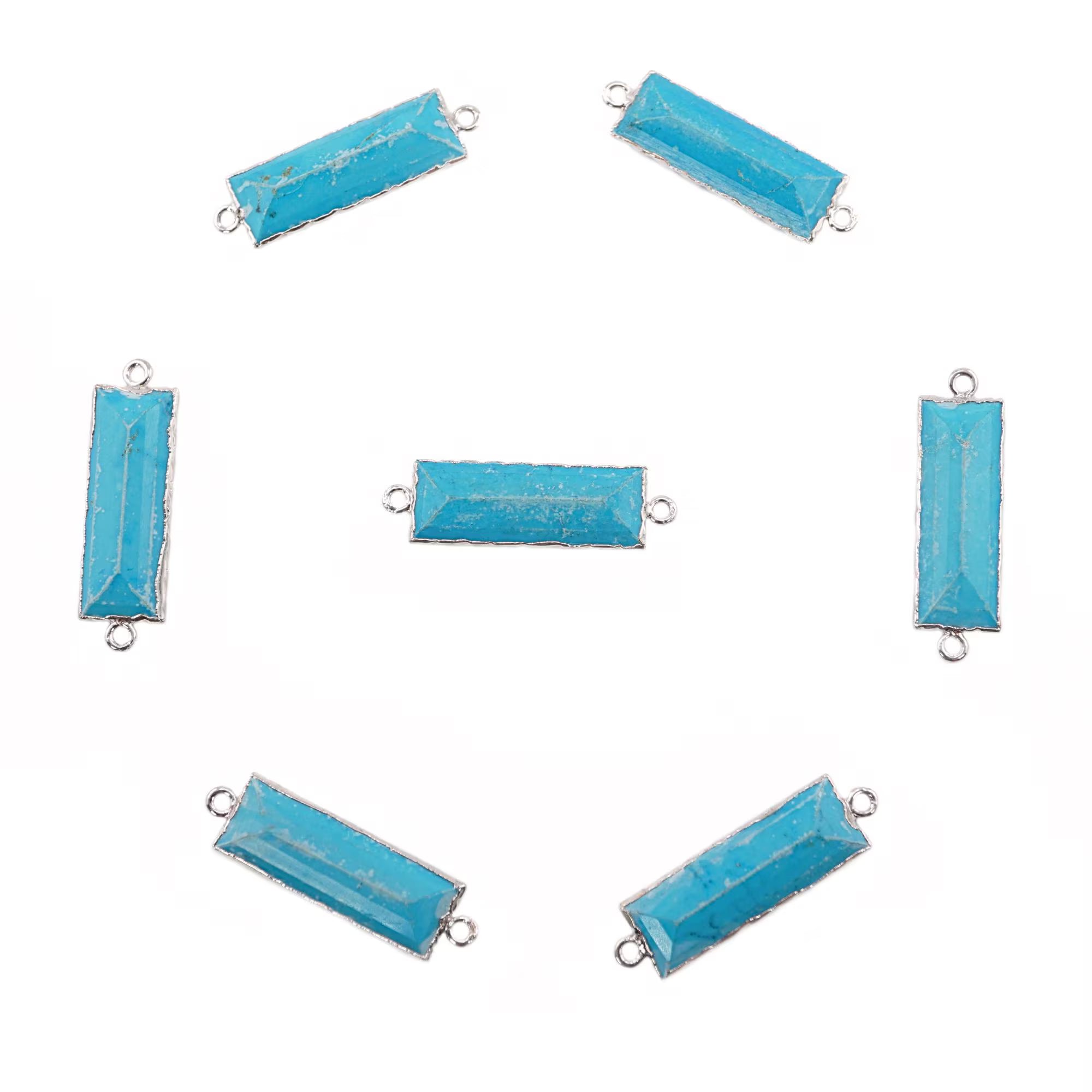 Howlite Turquoise Rectangle Shape Gemstone Silver Electroplated Bar Charm Connector 