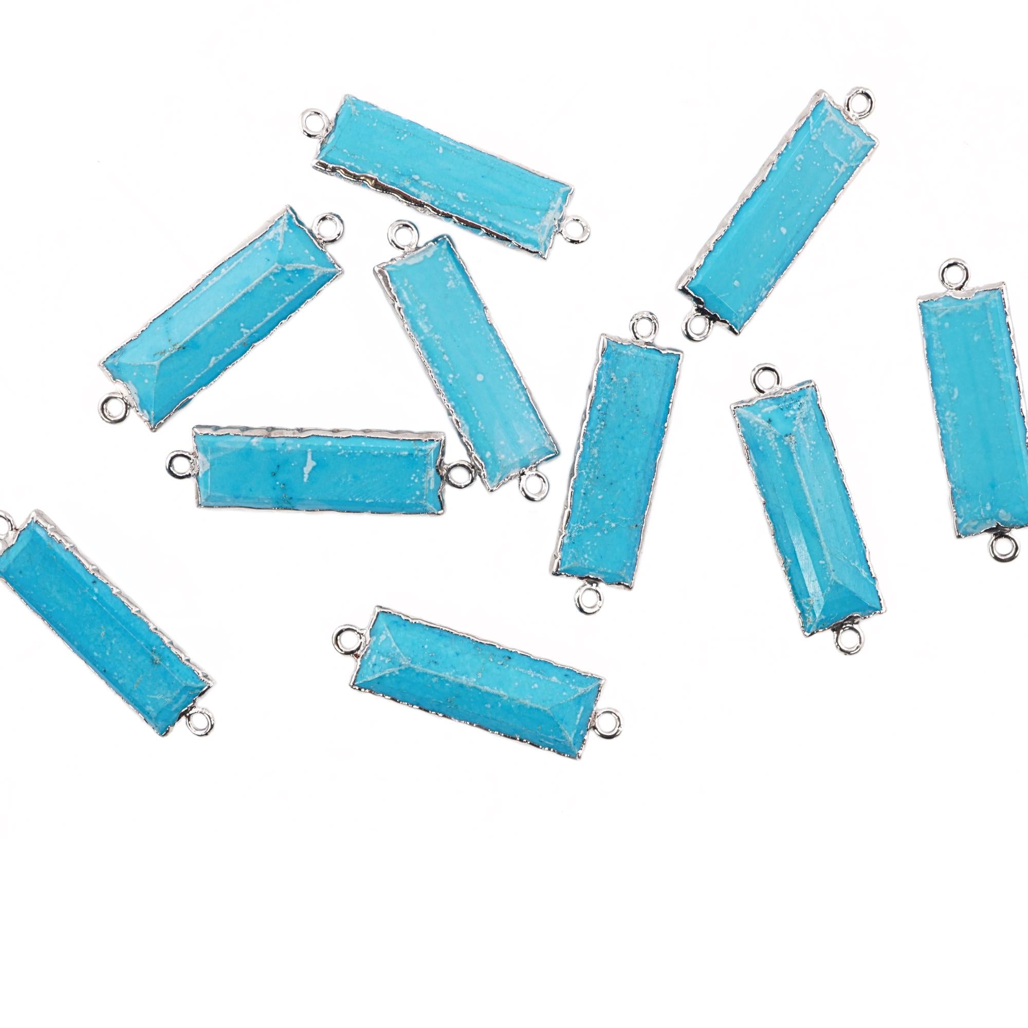 Howlite Turquoise Rectangle Shape Gemstone Silver Electroplated Bar Charm Connector 