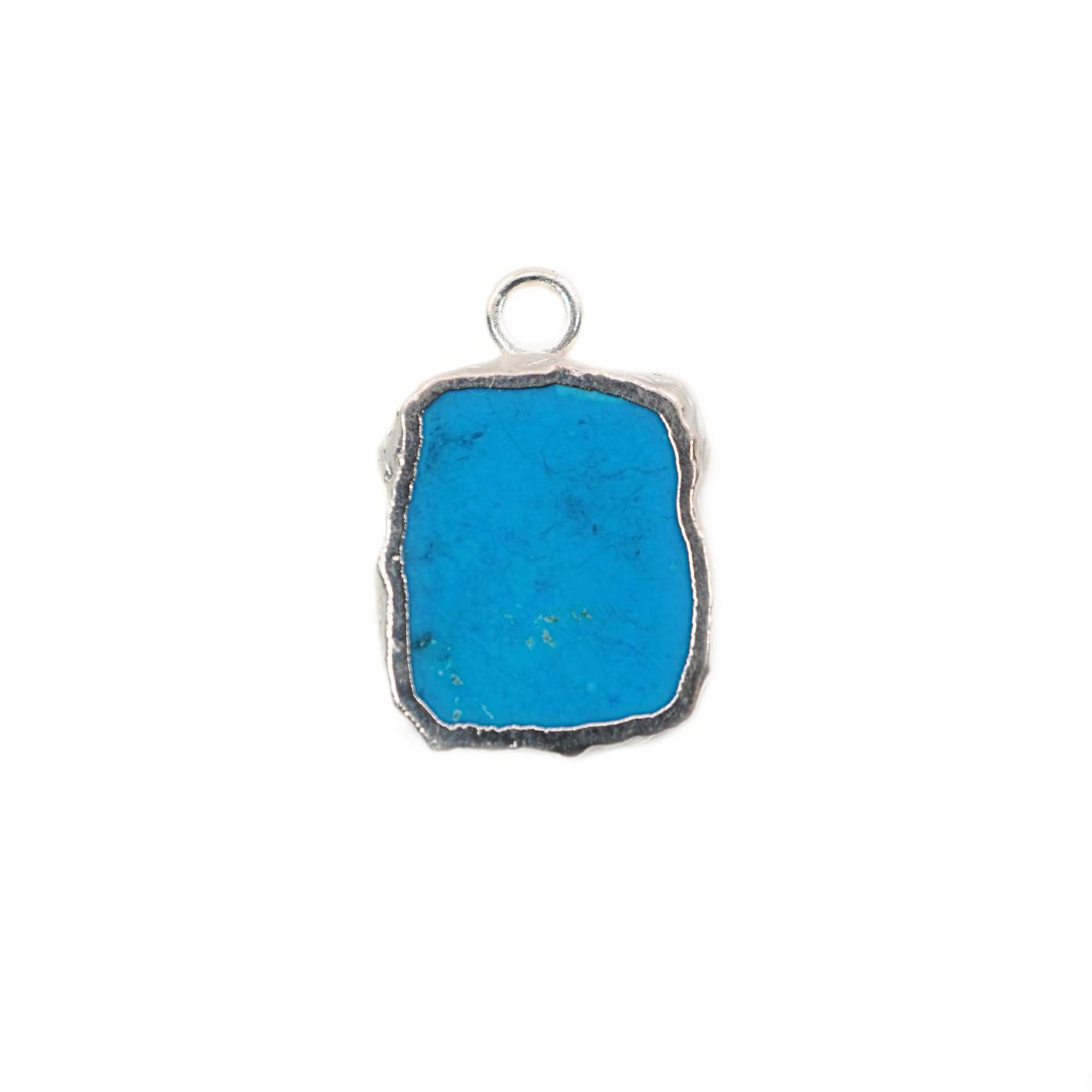 Howlite Turquoise Slice Gemstone Silver Electroplated Charm Pendant