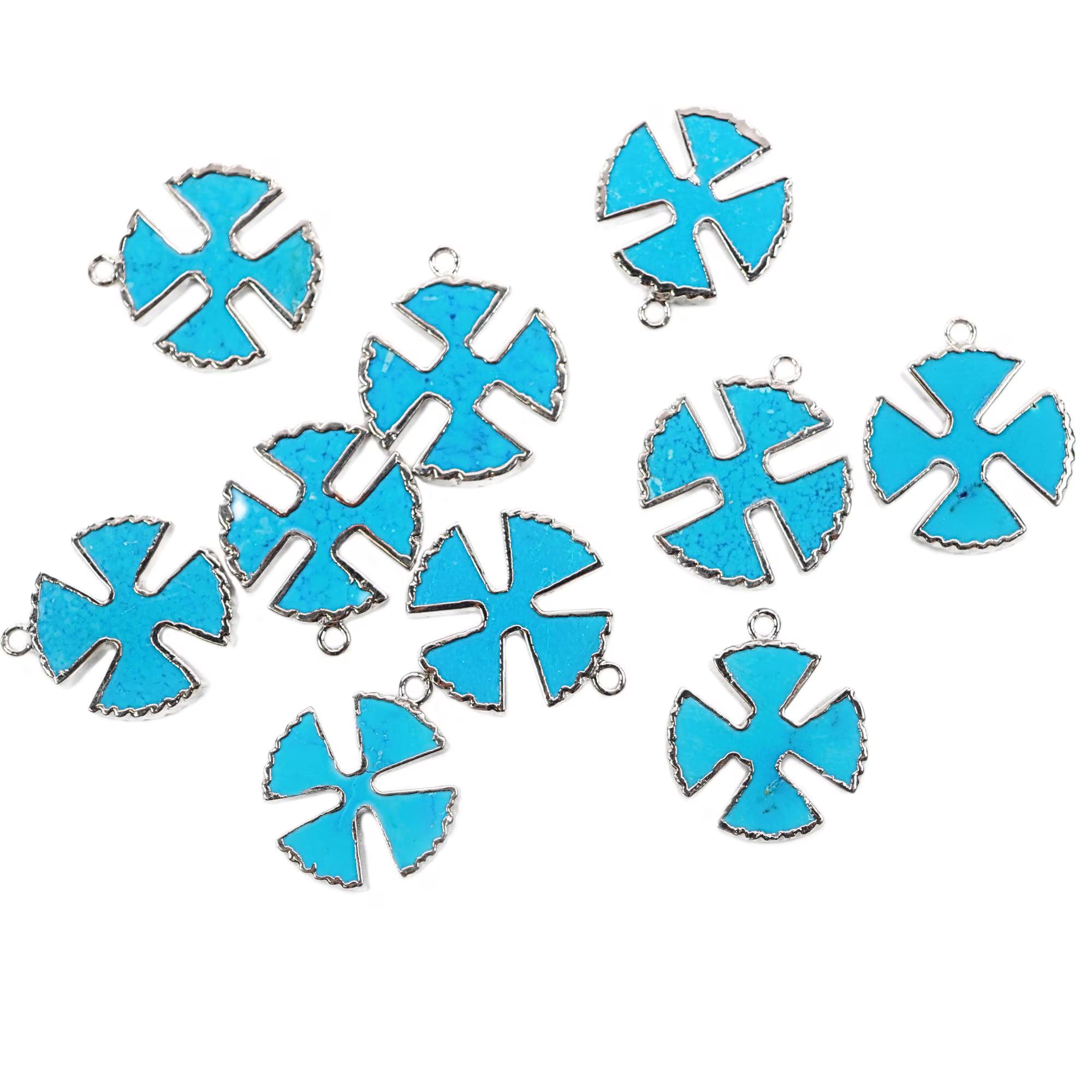 Howlite Turquoise Viking Cross Shape Gemstone Silver Electroplated Charm Pendant 