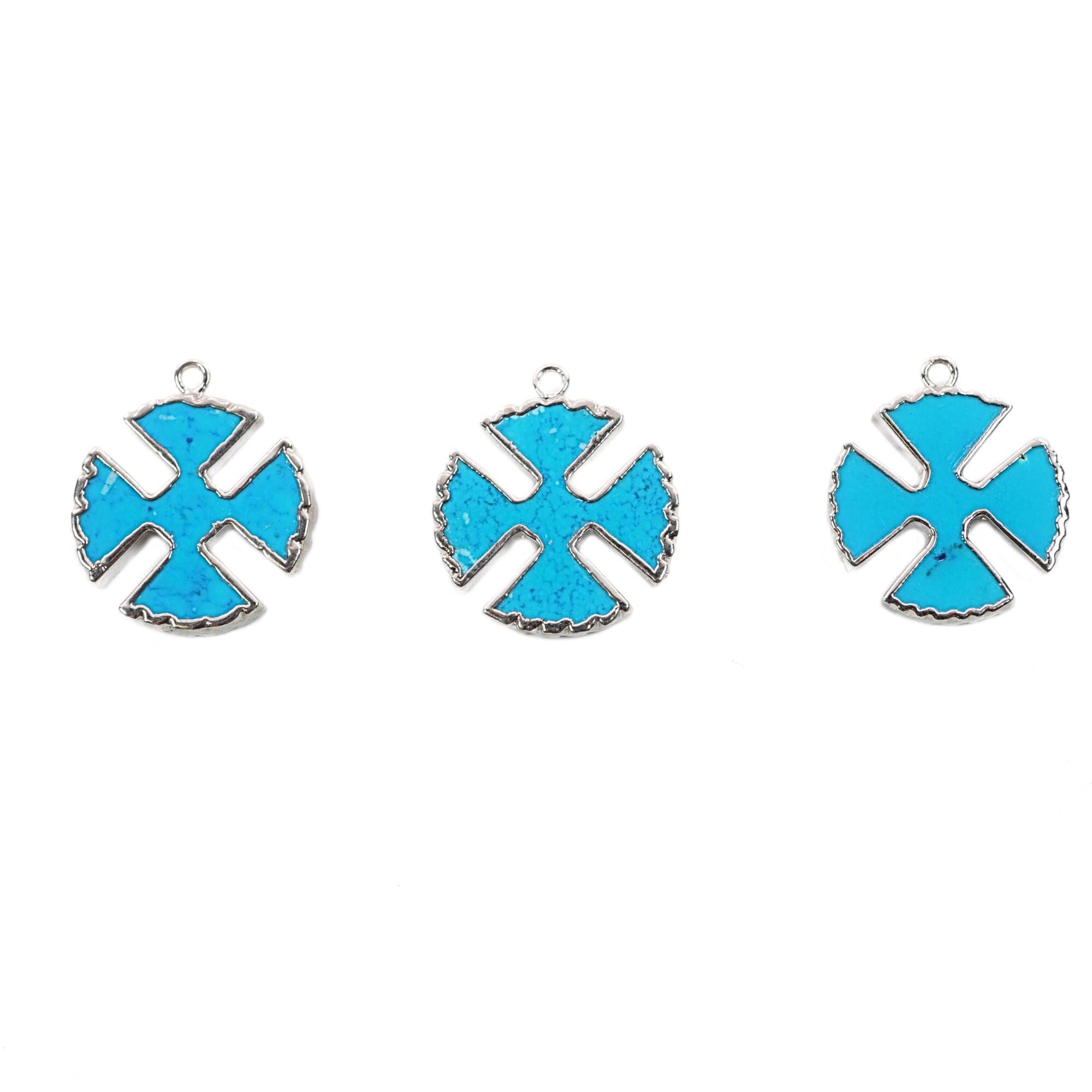 Howlite Turquoise Viking Cross Shape Gemstone Silver Electroplated Charm Pendant 