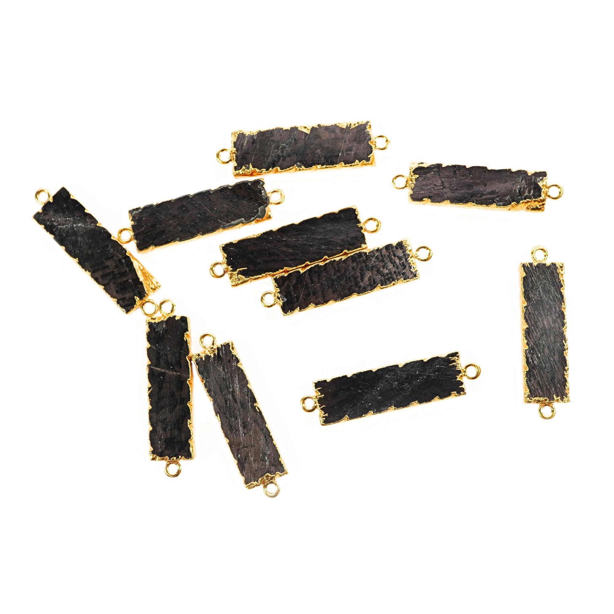Hypersthene Rectangle Shape Gemstone Gold Electroplated Bar Charm Connector