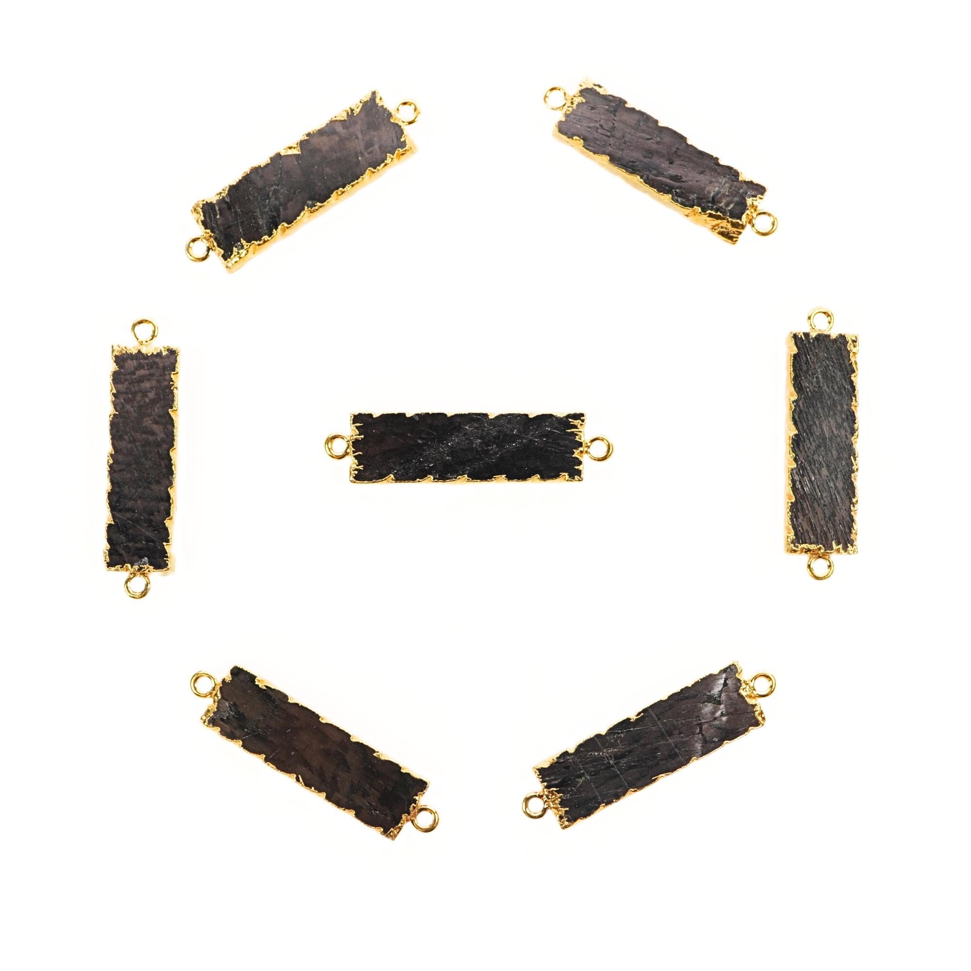 Hypersthene Rectangle Shape Gemstone Gold Electroplated Bar Charm Connector