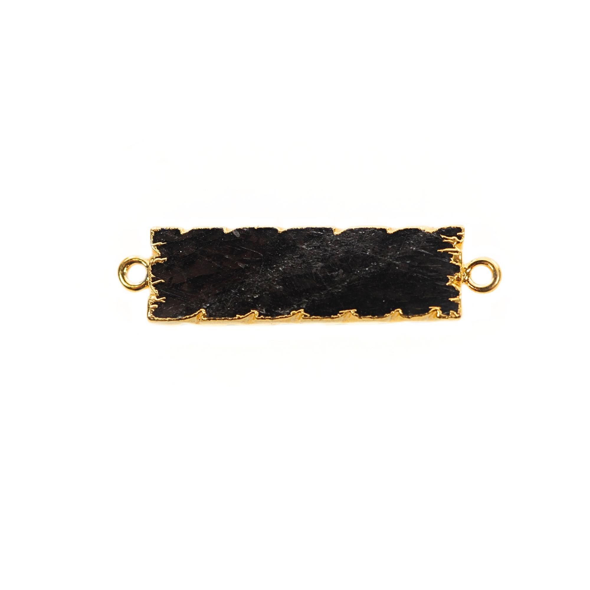 Hypersthene Rectangle Shape Gemstone Gold Electroplated Bar Charm Connector