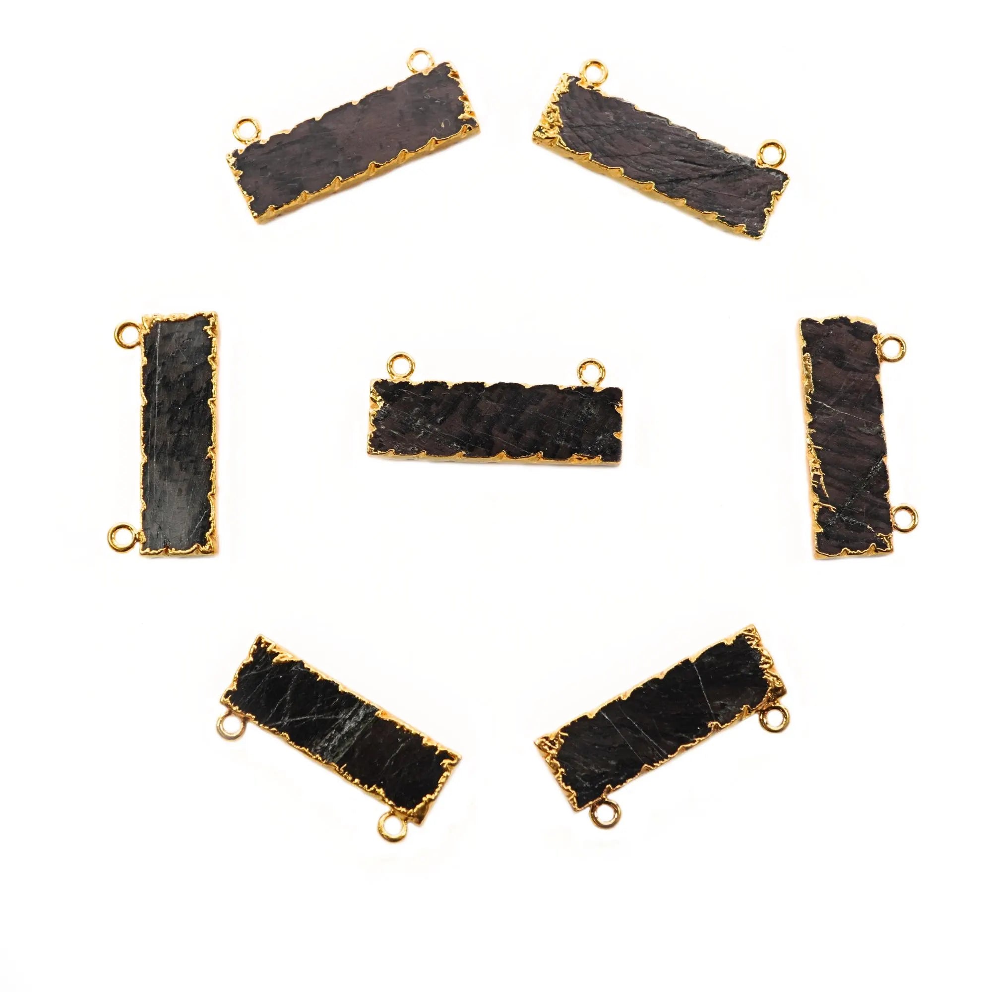 Hypersthene Rectangle Shape Gemstone Gold Electroplated Two Bails Bar Charm Connector