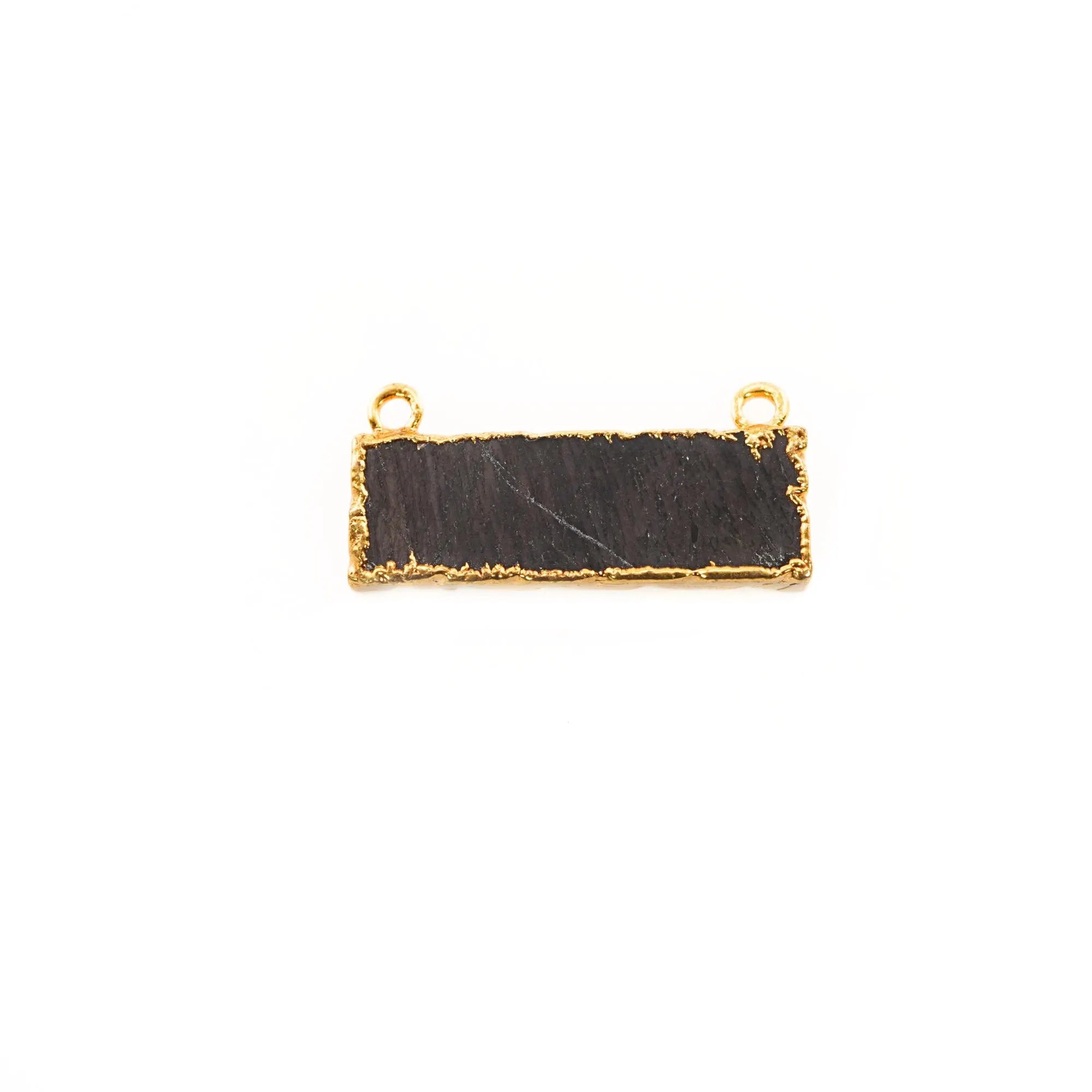 Hypersthene Rectangle Shape Gemstone Gold Electroplated Two Bails Bar Charm Connector