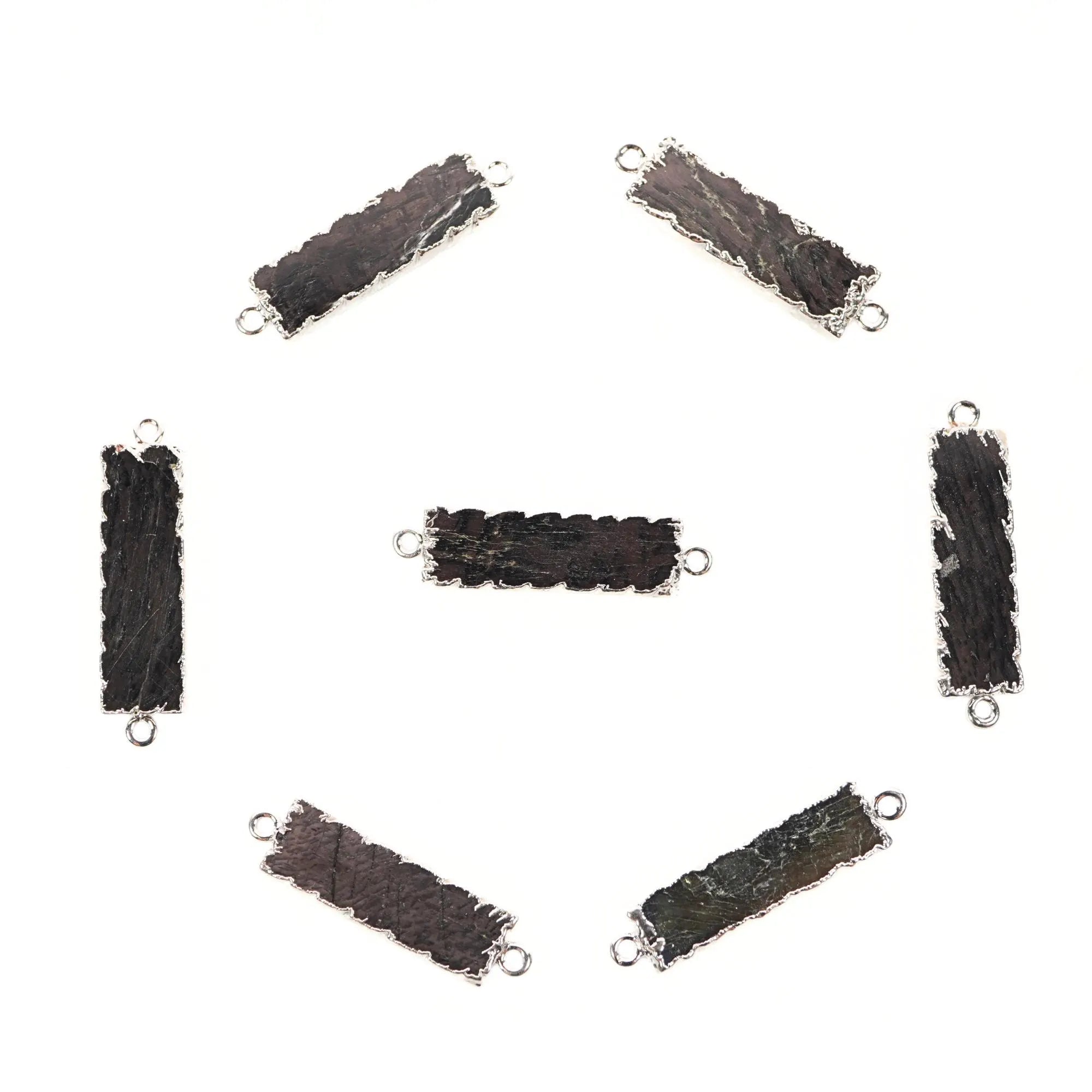 Hypersthene Rectangle Shape Gemstone Silver Electroplated Bar Charm Connector 