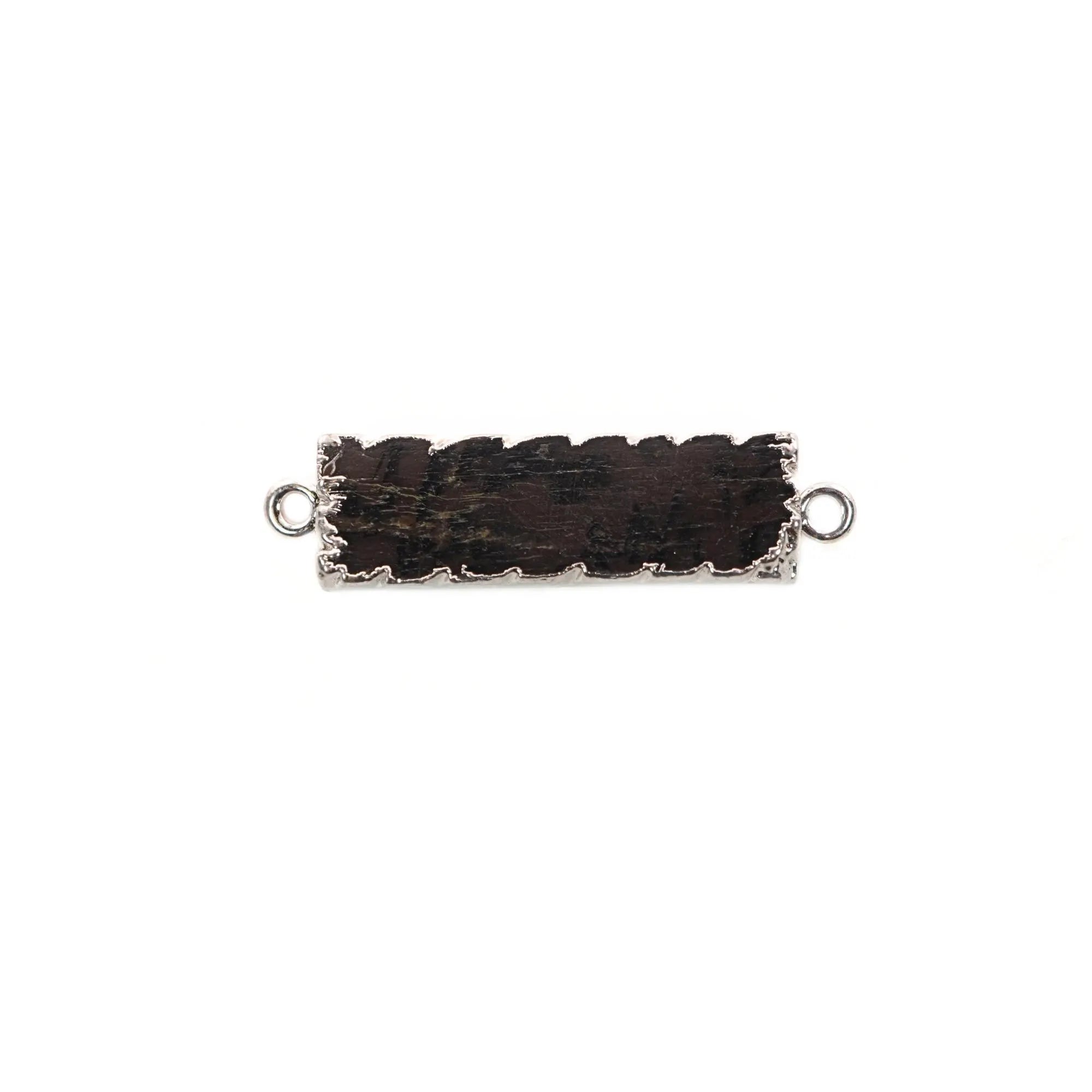 Hypersthene Rectangle Shape Gemstone Silver Electroplated Bar Charm Connector 