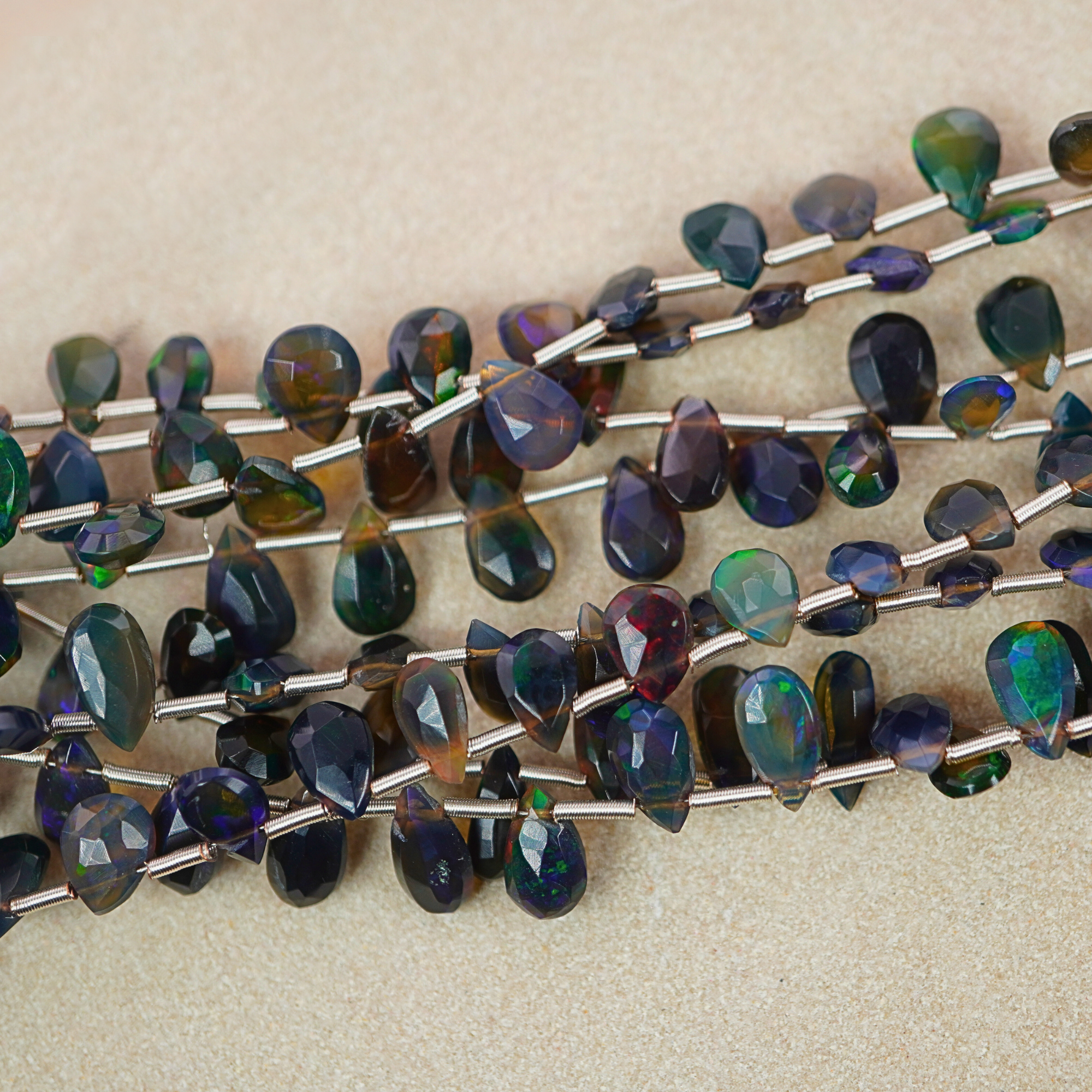 Black Ethiopian Opal Faceted Pear Shape Loose Gemstone Beads Strand