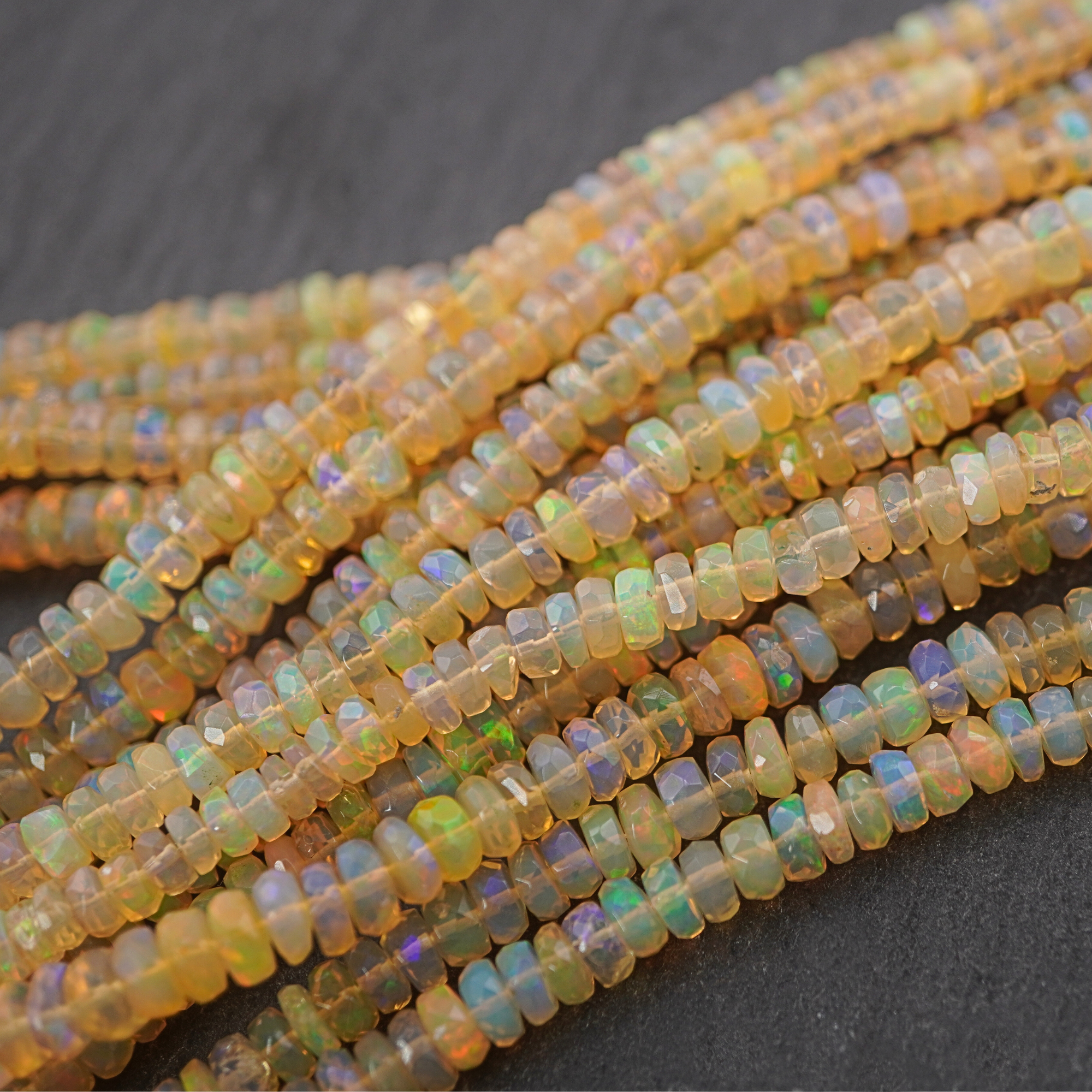 Ethiopian Opal Faceted Rondelle Button Shape Gemstone Stand Beads