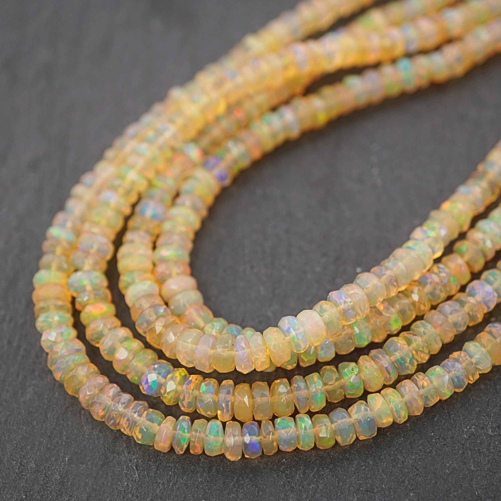 Ethiopian Opal Faceted Rondelle Button Shape Welo Fire Gemstone Stand Beads