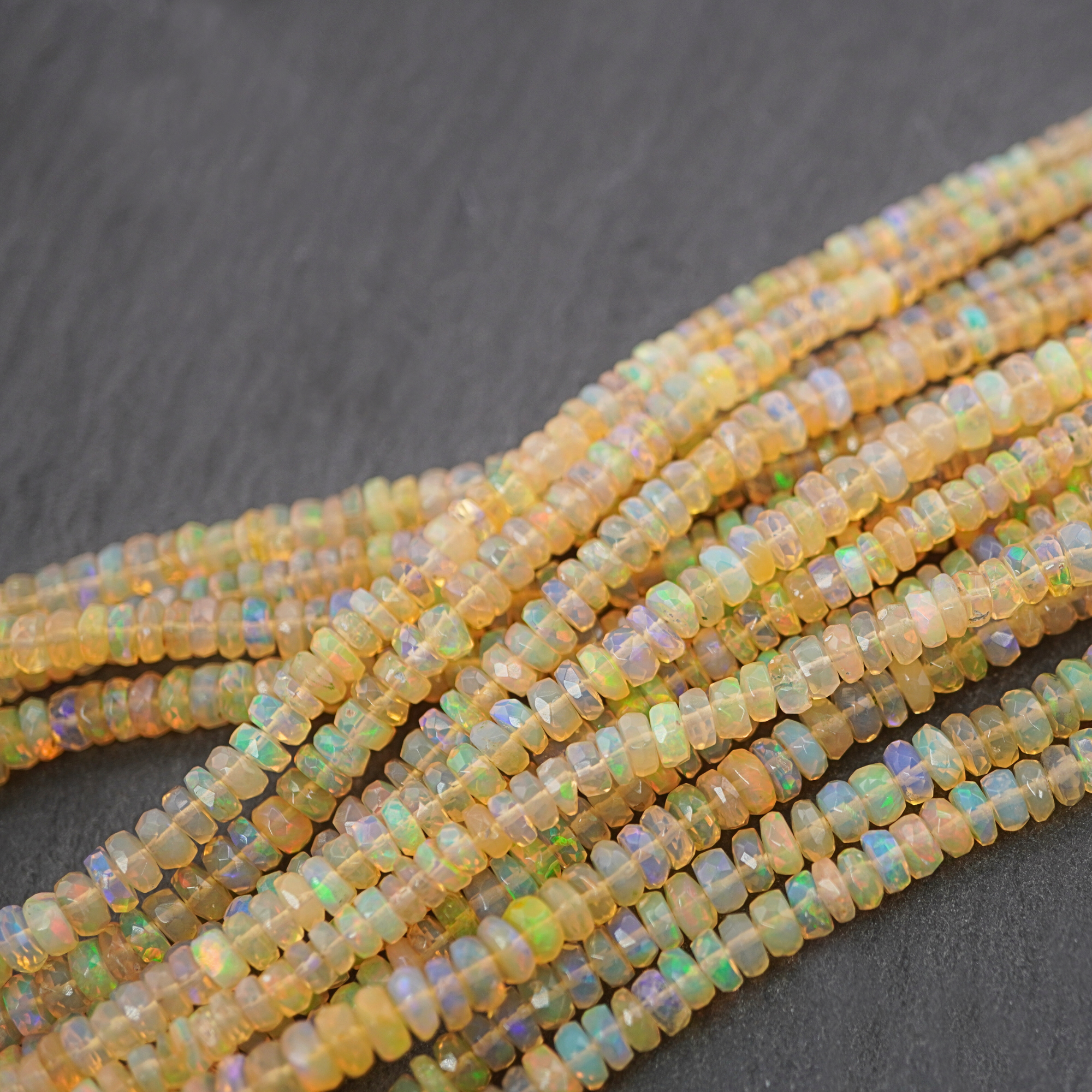 Ethiopian Opal Faceted Rondelle Button Shape Gemstone Stand Beads