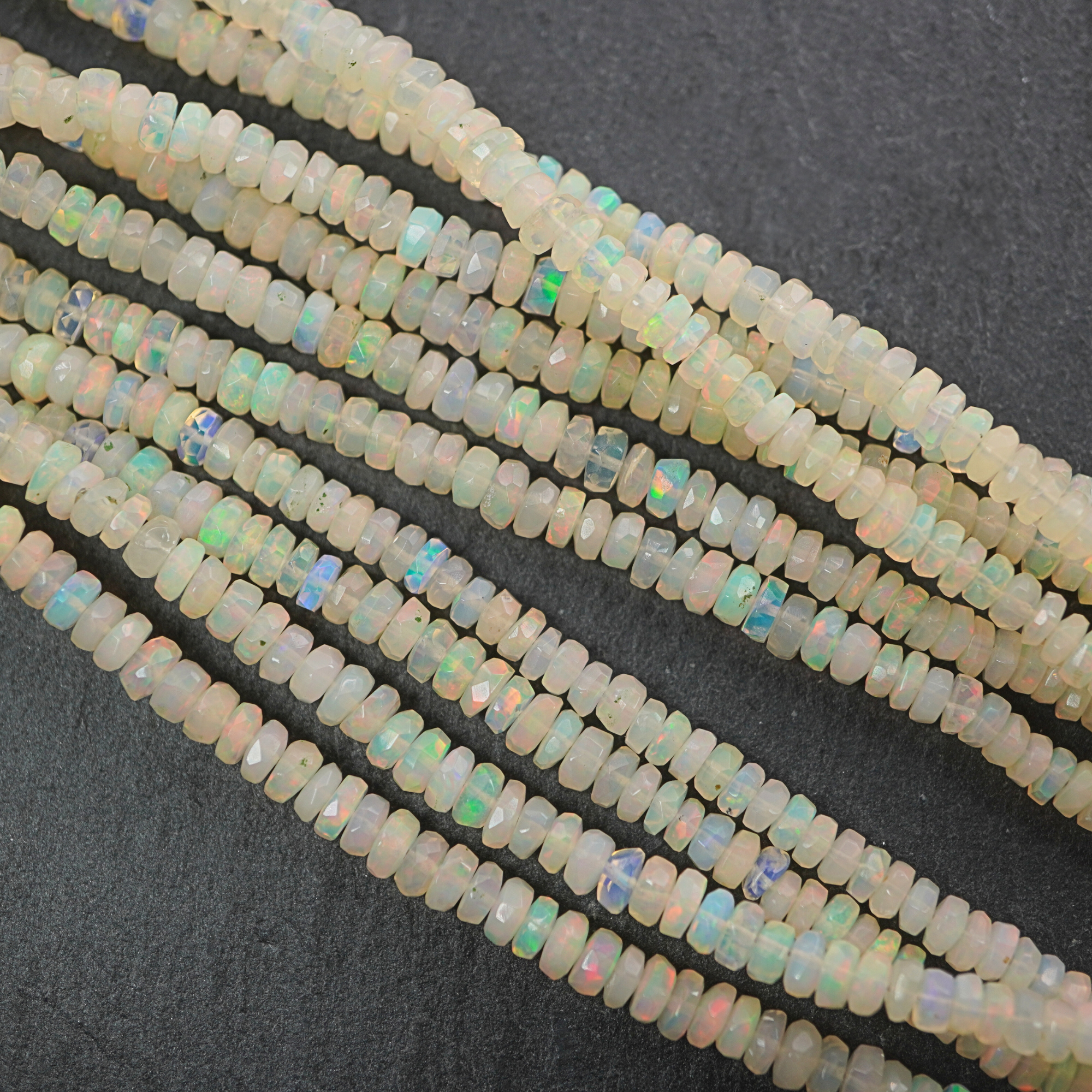 Ethiopian Opal Faceted Rondelle Button Shape Gemstone Stand Beads