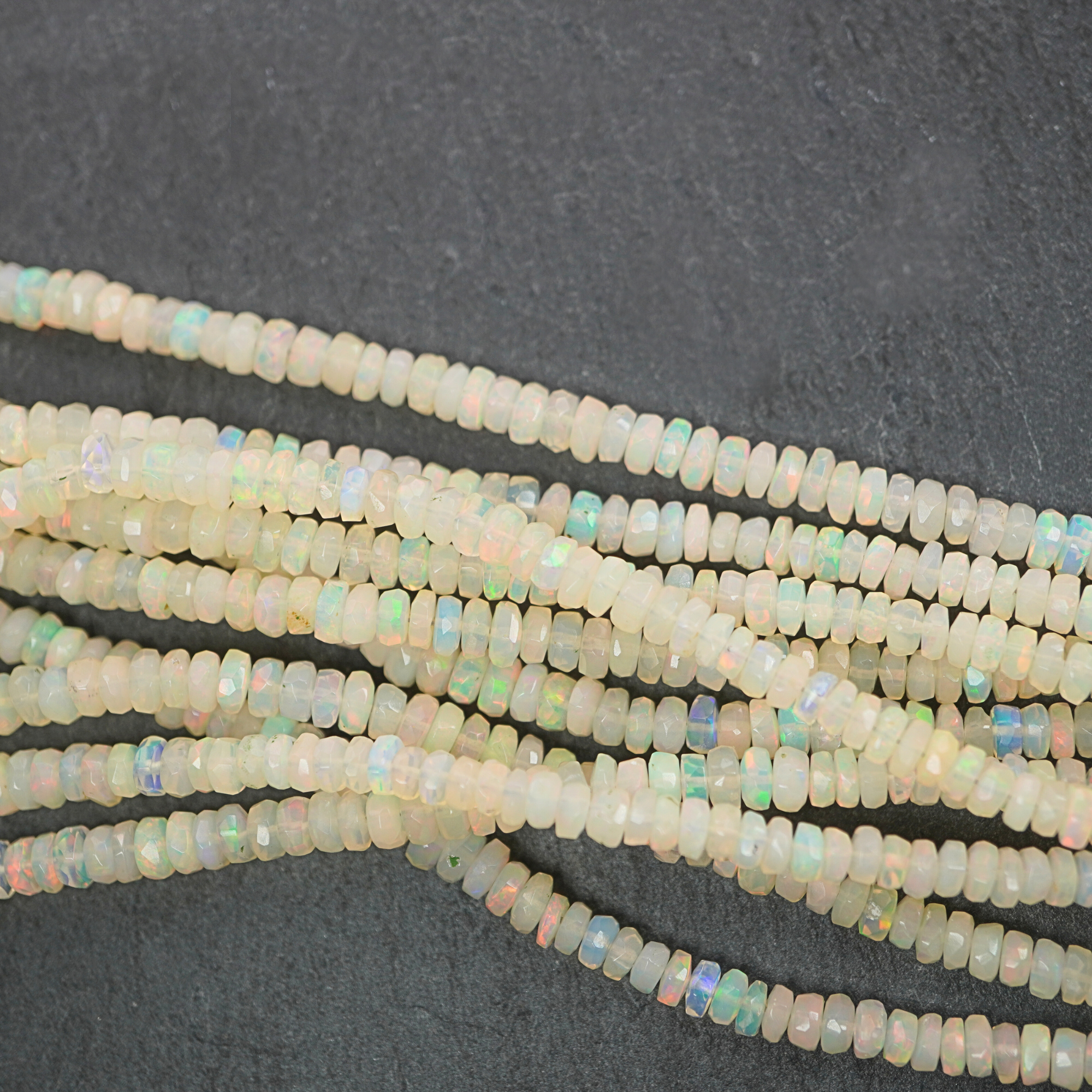 Ethiopian Opal Faceted Rondelle Button Shape Gemstone Stand Beads