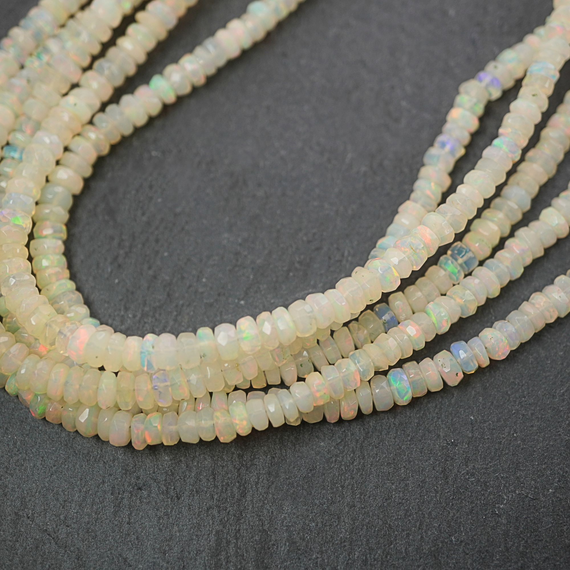 Ethiopian Opal Faceted Rondelle Button Shape Gemstone Stand Beads